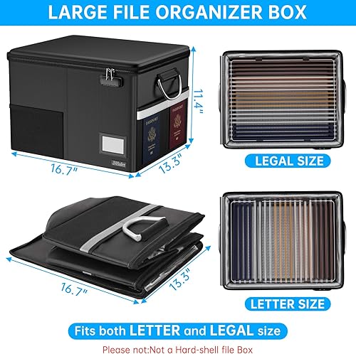 Miniatura 5 de Caja de documentos ignífuga de 5200  con cerradura, organizador de archivos impermeable con asa, archivador plegable portátil con tira reflectante