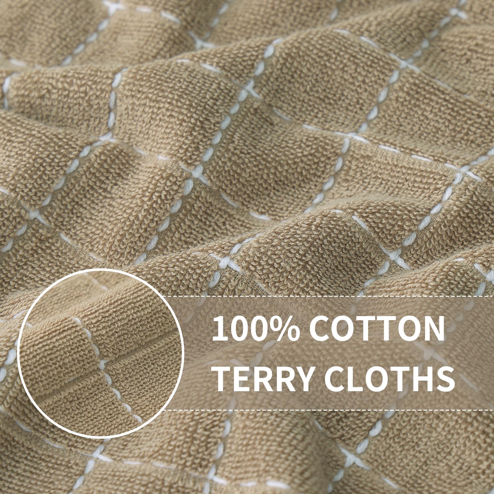 Homaxy Lot de 12 torchons de Cuisine en Tissu éponge 100% Coton (Marron Clair, 33 x 71,1 cm), Motif à Carreaux, Doux et Super absorbants