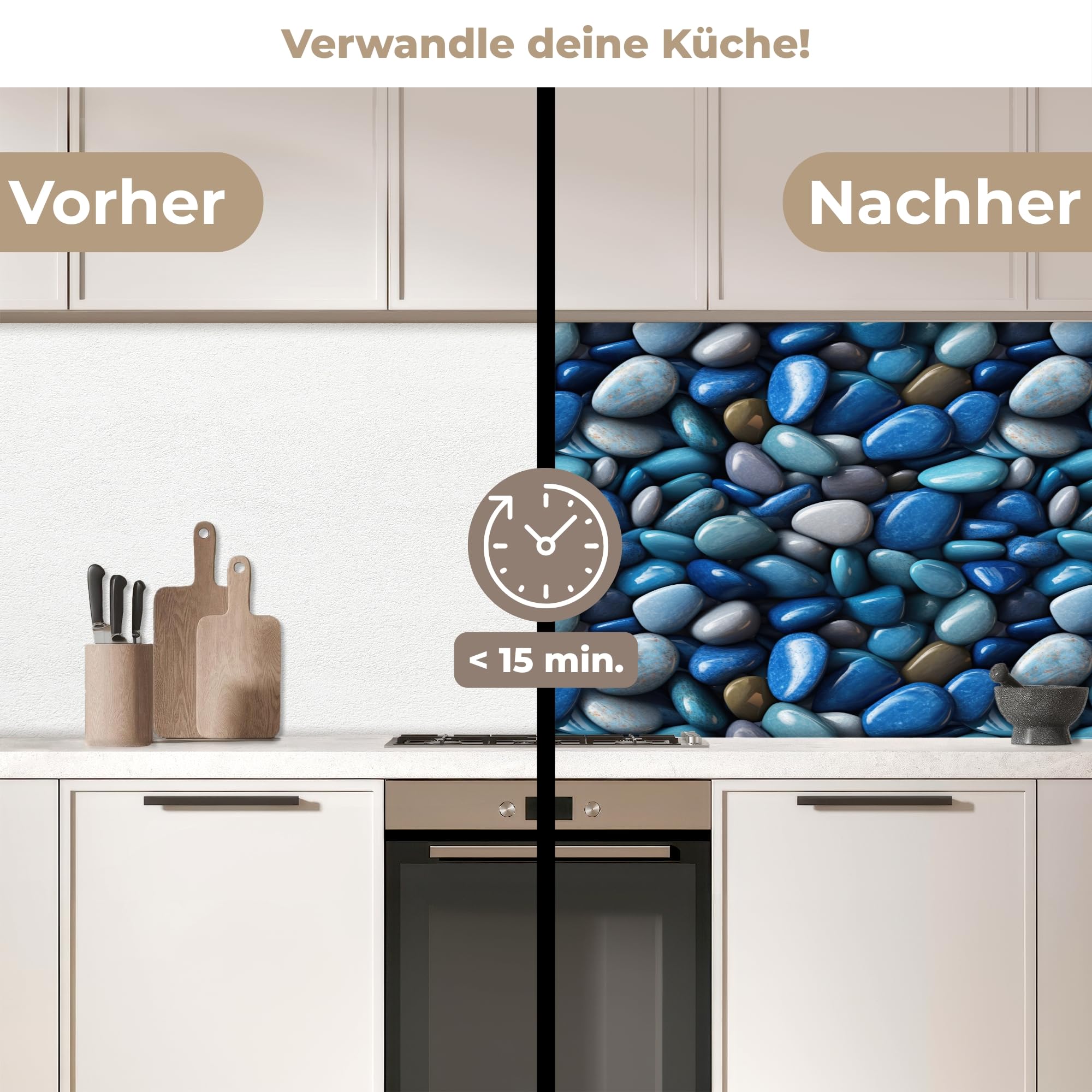 KitchenYeah© Küchenrückwand 80x200 cm Selbstklebende Kitchen Wall Protector Küchen Rückenwand Küchenfronten Küchenrückwände Küche Wand Blaue - Ozean - Kiesel