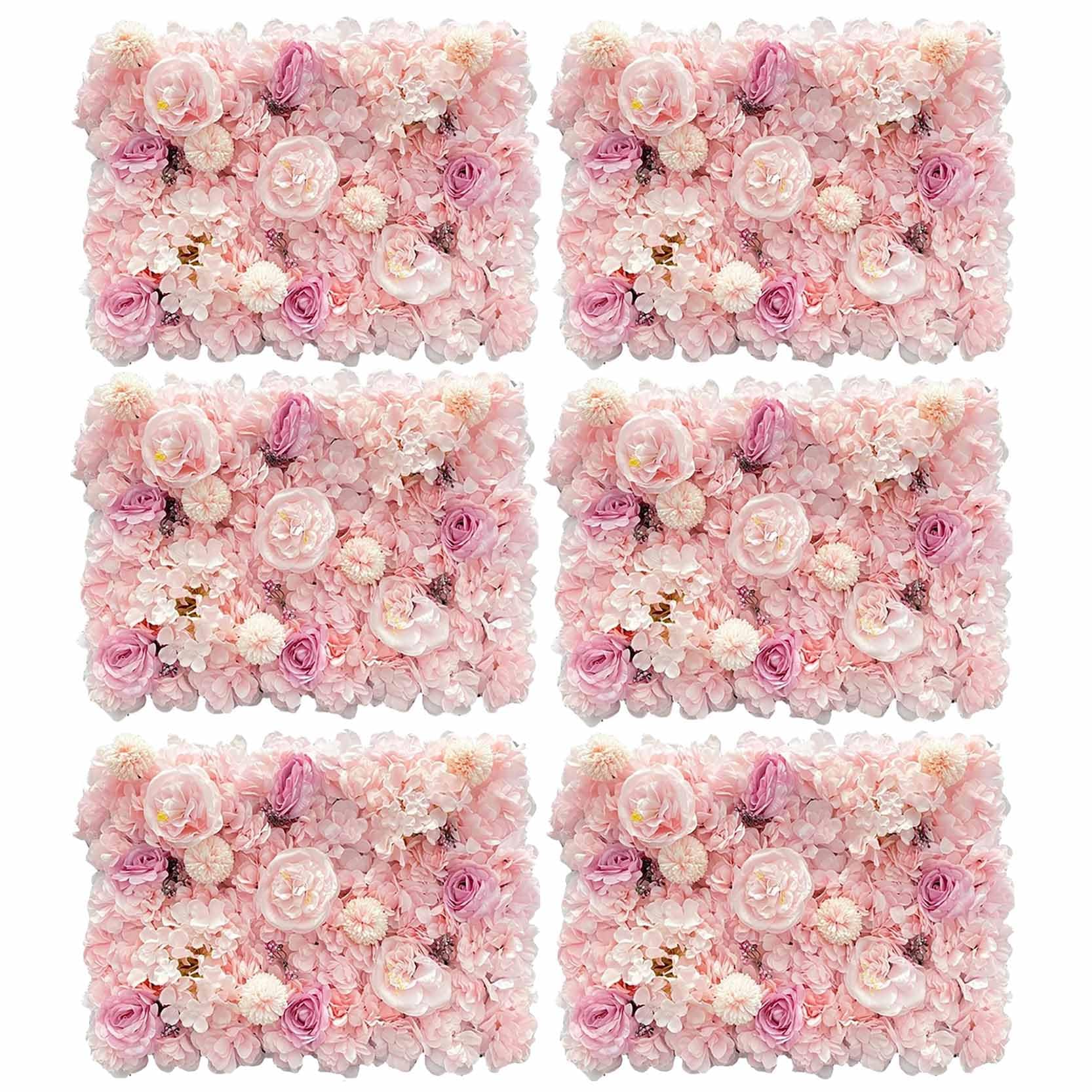 GOUZIBHD Faux Flower Wall Background Artificial Flower Wall Panels for Wedding Party Event Photo Backdrop Wall Decor,Silk Hydrangea Rose Floral Panel,6 Pcs(Color:Light Pink)