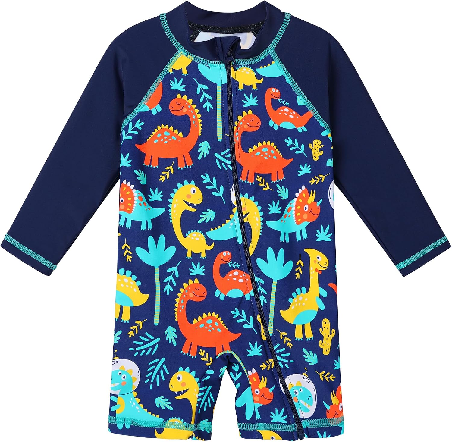HUAANIUE Baby/Toddler Boy Swimsuit One-Piece Rash guard Swimwear 0-6 Years | UPF 50+,full arm coverage,Shark dinosaur tropicalprnts,Frontzipper,chinguard,4-way stretch,Machine washable,Beach pool