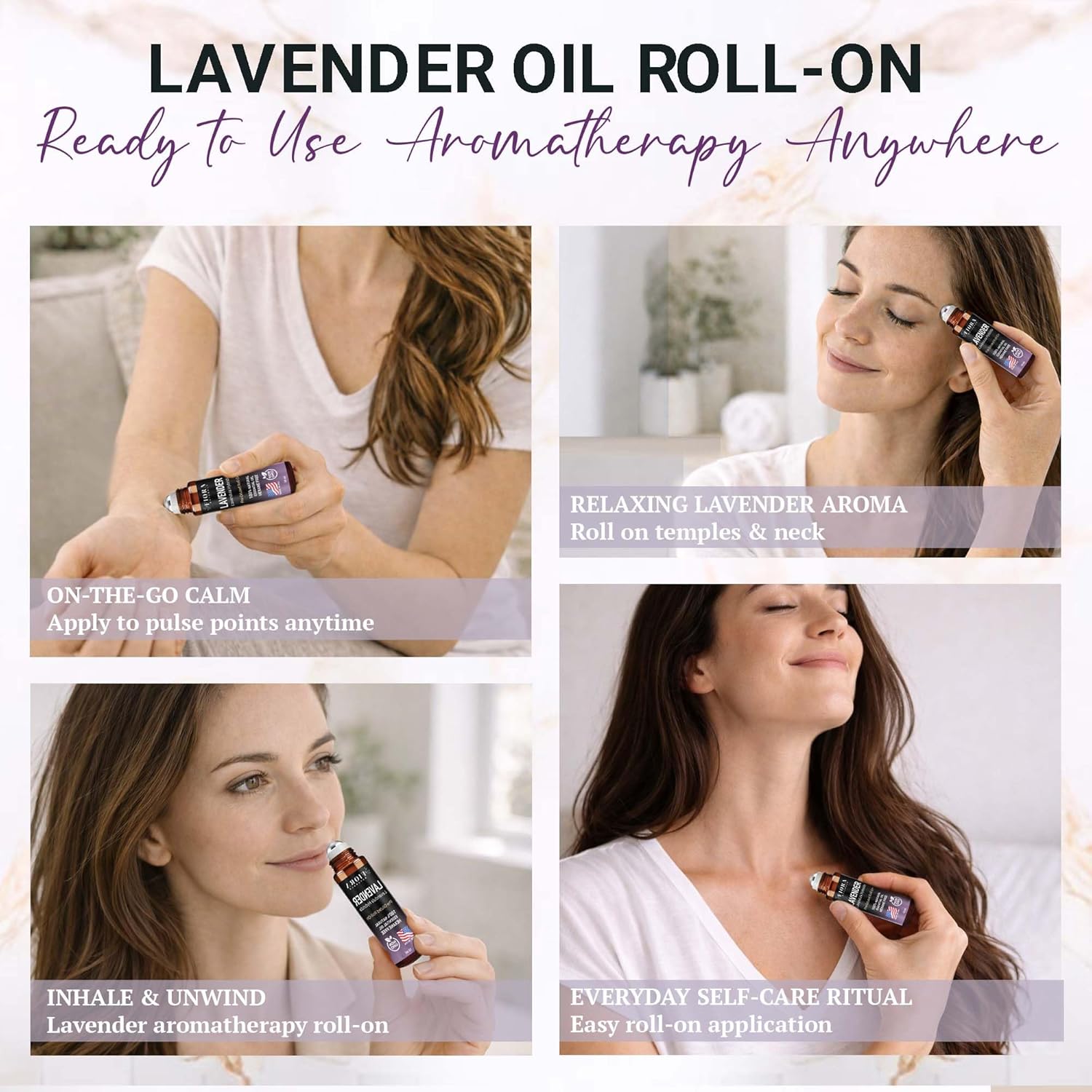 Lavender Essential Oil Roll On – Pre-diluted Calming Lavender Oil for Relaxation, Sleep & Skin Care, Aromatherapy Roller, Lavender Roller Ball, Calming Gifts for Women, Men by Fiora Naturals - Image 2