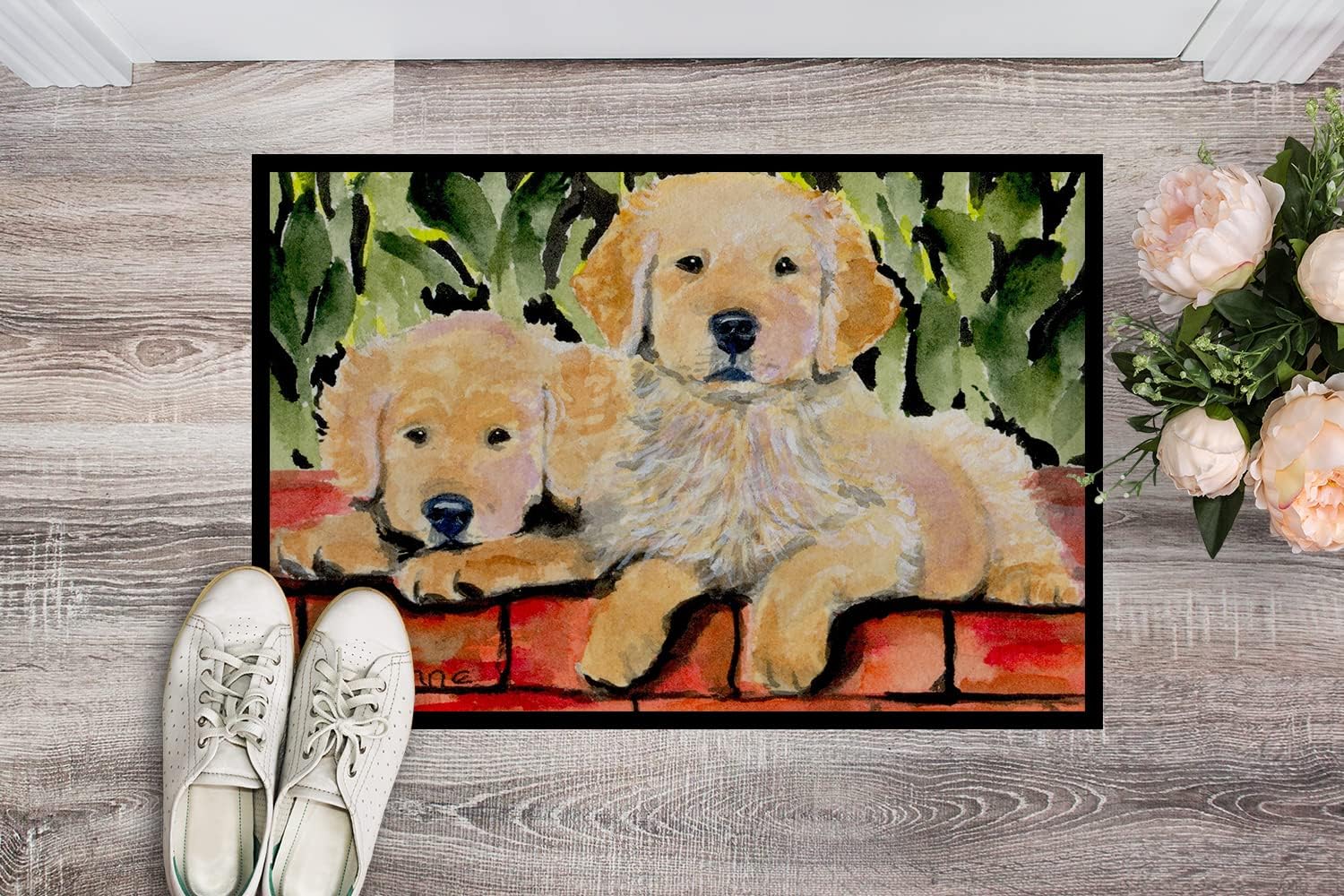 Caroline's Treasures SS8908MAT Golden Retriever Doormat 18x27 Front Door Mat Indoor Outdoor Rugs for Entryway, Non Slip Washable Low Pile, 18H X 27W