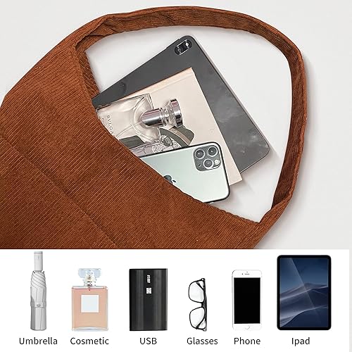 Miniatura 5 de Corduroy Tote Bag for Women,Cute Casual Handbags Shopping Work Bag Shoulder Bag with Pockets