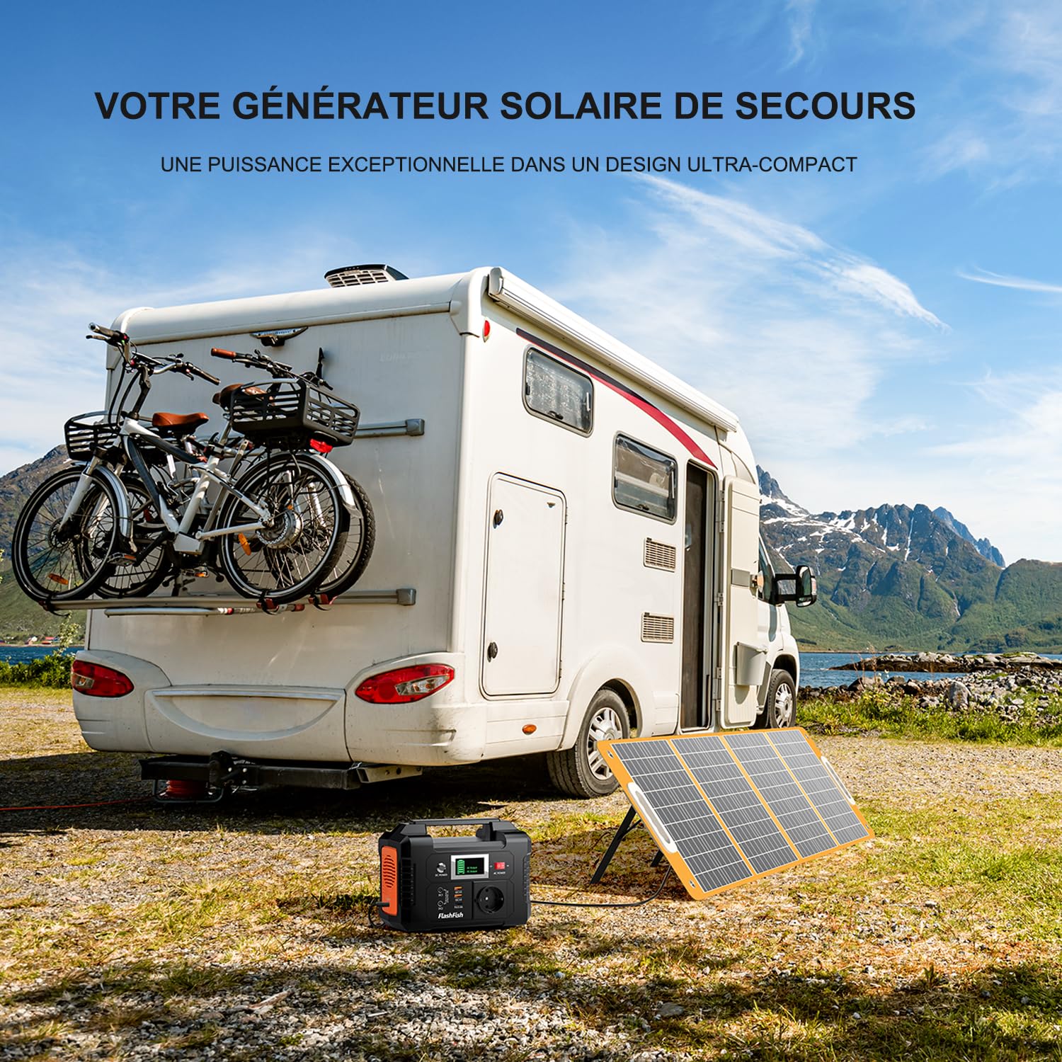 FlashFish 151Wh Station Électrique avec Panneau Solaire 100W, Générateur Électrique Portable 200W Avec 230V AC/DC/USB/type C, Kit Complet, Générateur Solaire Pour camping, voyages et Urgences