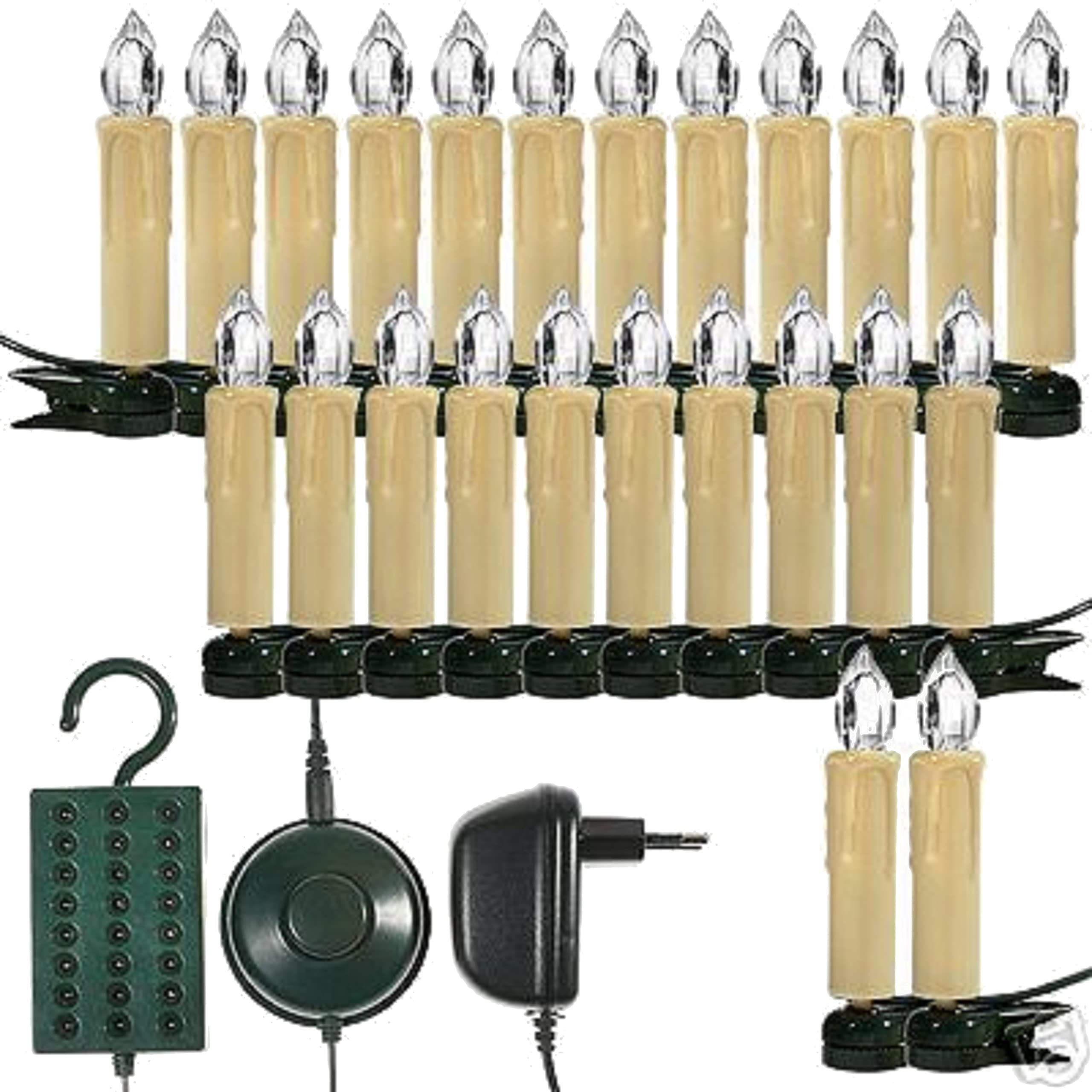 Trango 24-flammig LED-Weihnachtskerzen 340146 Christbaumkerzen warmweiß leuchtend – 24 Kerzen mit Stecksystem Innenbereich – leuchtende Weihnachten - Christmas Candles