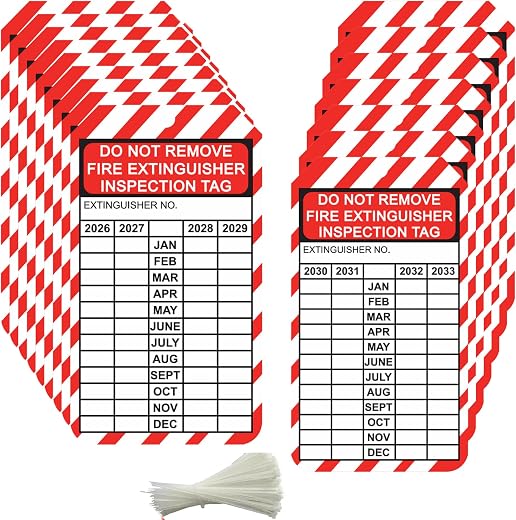 25 Pcs Fire Extinguisher Tags with Adjustable Wire Ties Monthly Inspection Record Tag - 3.25 x 5.75 Inch 2026-2033 Fire Ex...