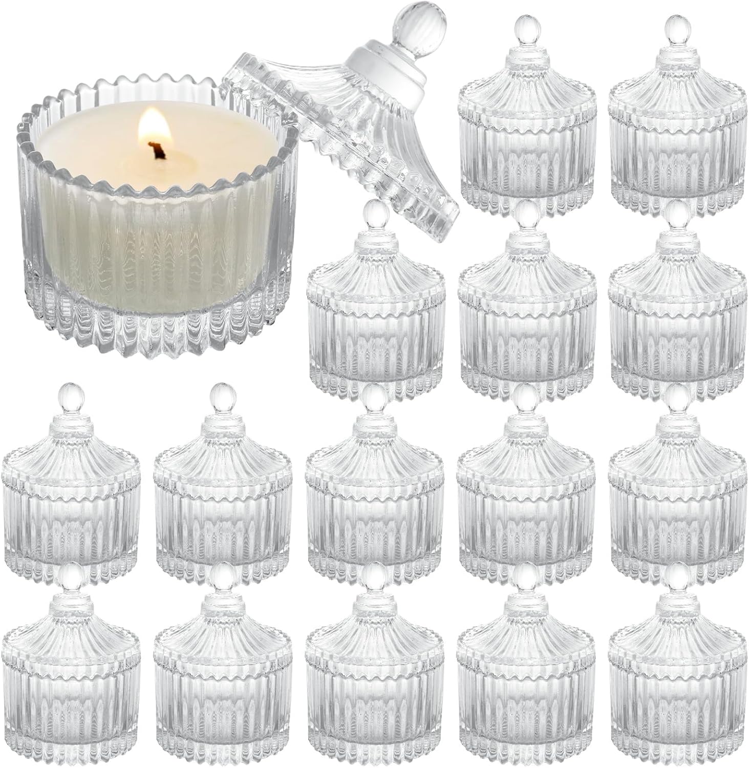 STARVAST 16 Pack Clear Glass Votive Candle Holders with Lids, Tealight Candle Holders in Bulk Vintage Candle Holder Bulk for Table Centerpieces and Wedding Decor
