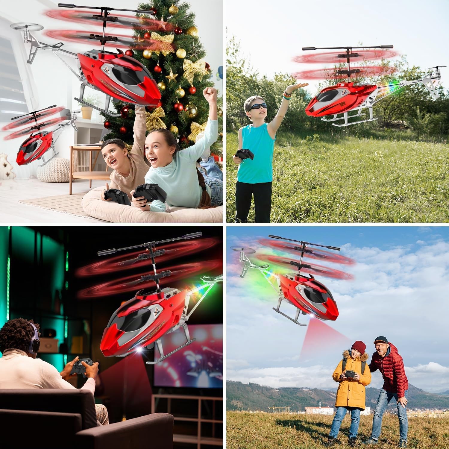TERRAMUS Elicottero RC per ragazzi e adulti, 2.4G elicottero telecomandato con luce LED per bambini dai 12 anni in su, 3,5 canali, giroscopio, altezza fissa, avvio con un pulsante, regalo aereo RC