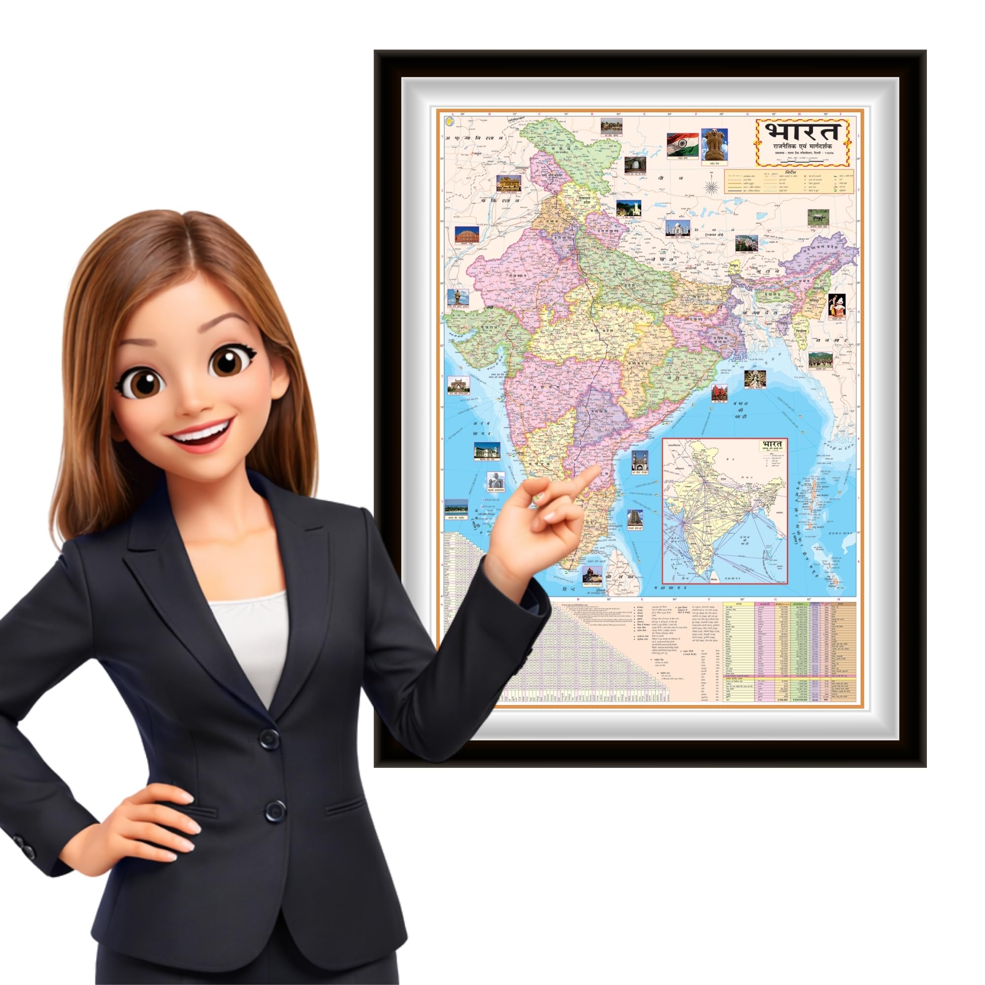 Editone International India Political & Road Guide Map for Wall with QR Code | Competitive Exam Prepration for UPSC, IAS, IPS, with Non-Laminated Paper in Hindi Medium 4