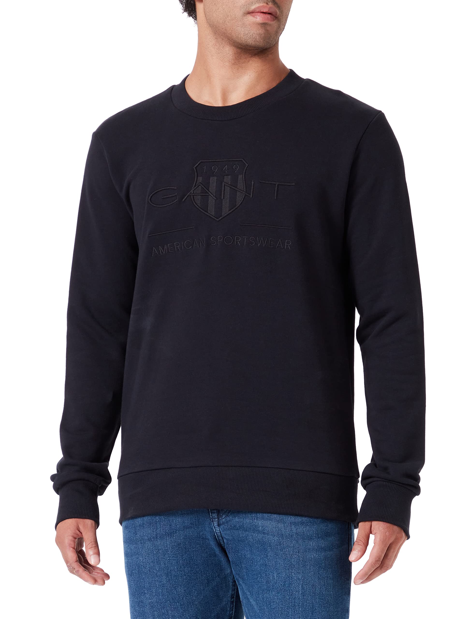 GANT Men's Reg Tonal Shield C-Neck Sweat Pullover, Black, XXXL