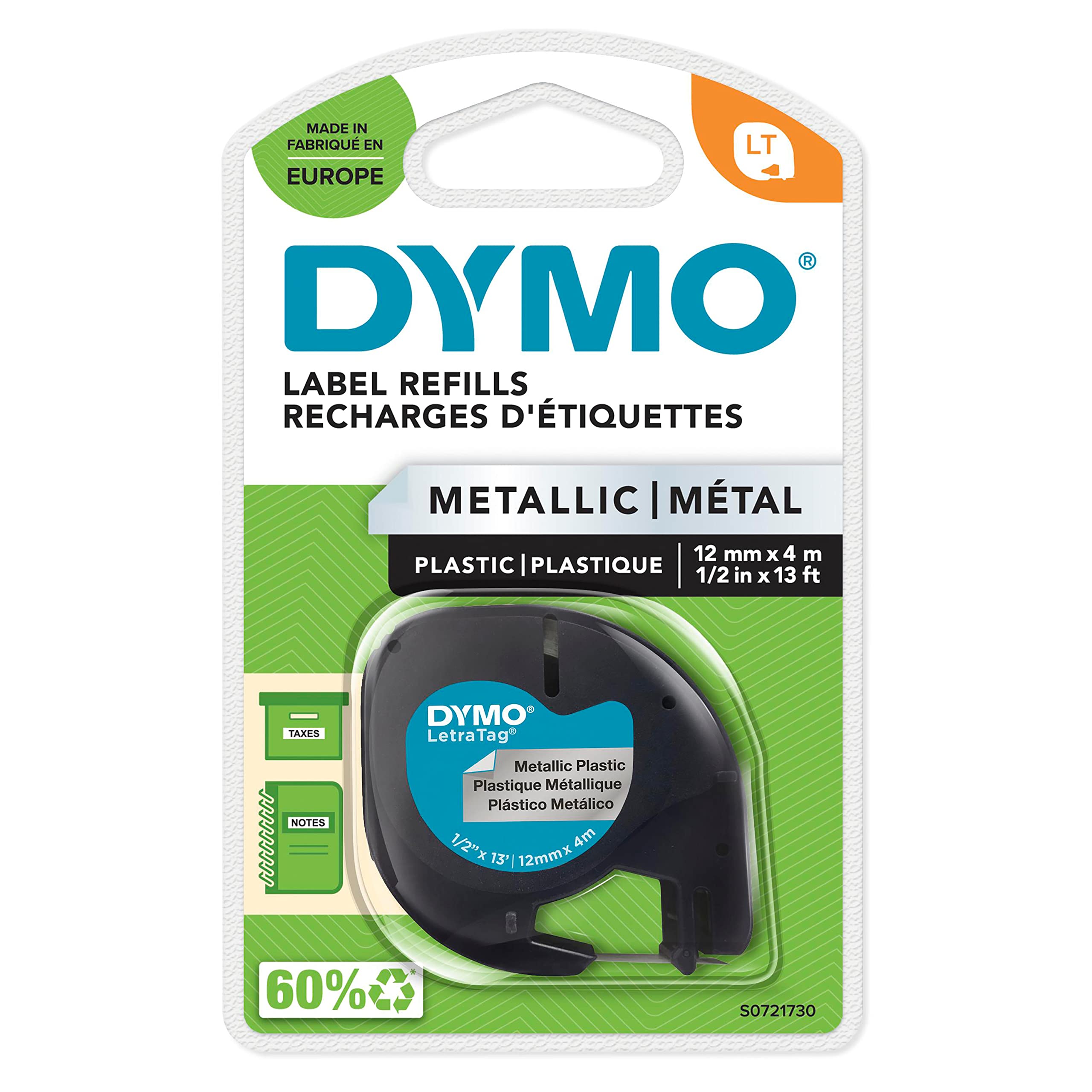 Dymo S0721730, LetraTag Metalik Şerit (12 mm x 4 mt), Gri (59429)