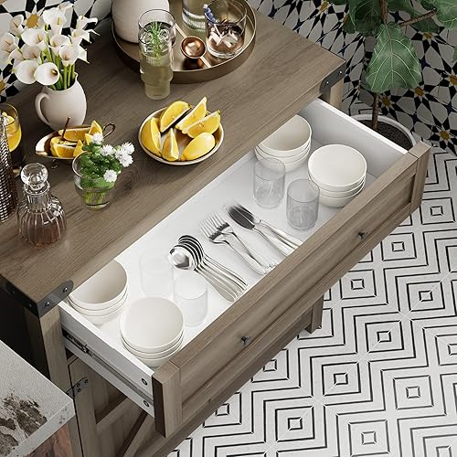 Miniatura 6 de JUMMICO Gabinete de barra de café, aparador de cocina de granja, gabinete de buffet con cajón y estante ajustable, gabinete de almacenamiento para