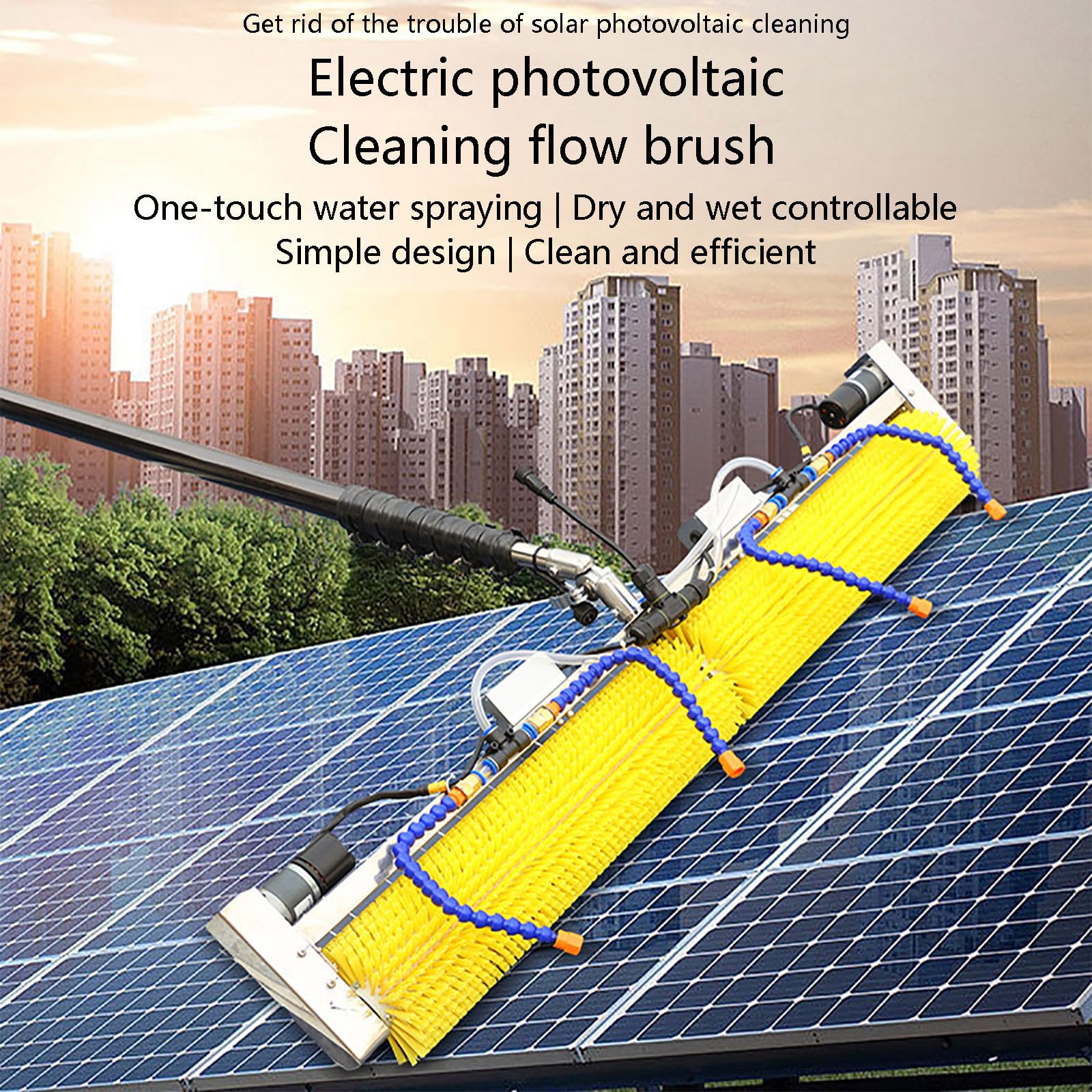 Kit Spazzola e Asta per la Pulizia dei Pannelli Solari, Palo Alimentato ad Acqua, per la Pulizia dei Pannelli Solari Fotovoltaici, Pulizia di Finestre Alte e Pulizia di Auto,6m(19.7ft)