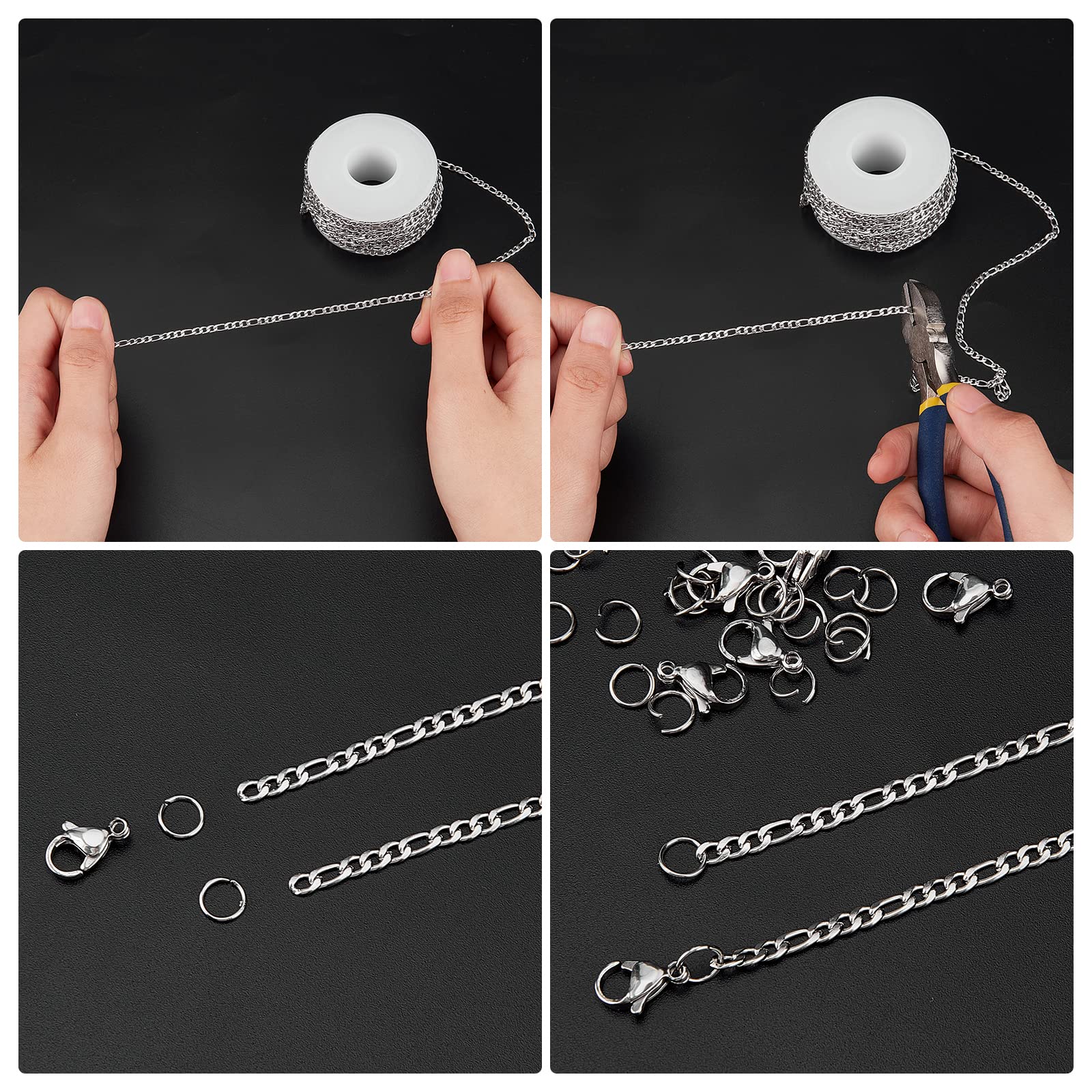 SUNNYCLUE DIY 10M 32.8 Feet 3MM Silver Chain Roll Figaro Chains Necklace Chain Stainless Steel Cable Long Craft Link Chain Bulk for Jewellery Making Chains Necklaces Bracelets Crafting Supplies - Image 4