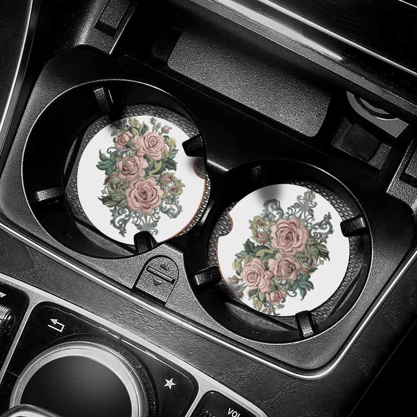 Dessous de verre voiture motif roses idée cadeau utile pour intérieur auto homme femme