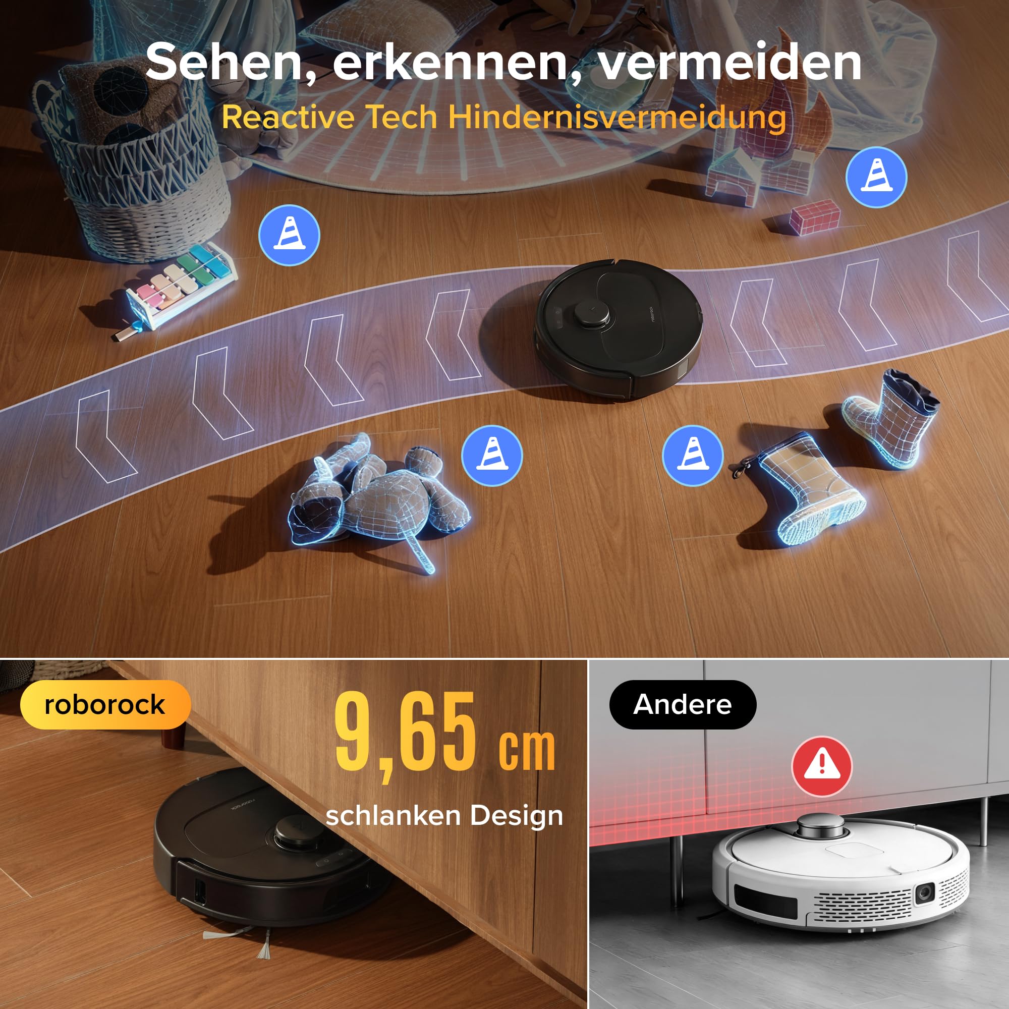 Roborock Qrevo S Pro Saugroboter mit Wischfunktion, 18.500 Pa, 75 °C Heißwasser-Moppreinigung, Anti-Tangle System, Reactive Tech Hindernisvermeidung, All-in-One Dock (Schwarz)