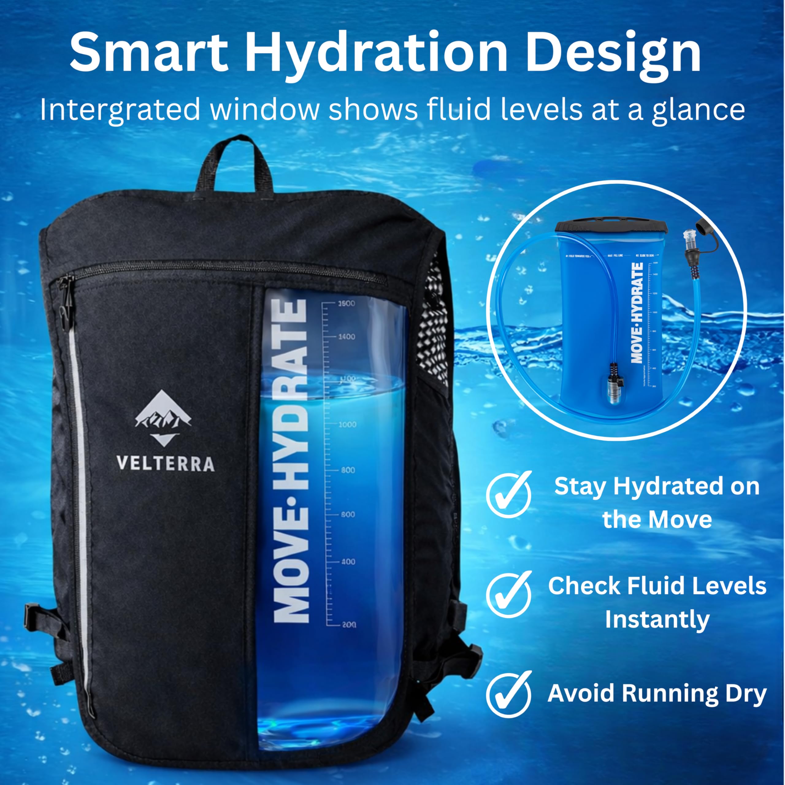 Running Vest with 1.5L Hydration Bladder – Lightweight Hydration Backpack for Men & Women – Visible Water Level Window – Reflective, Adjustable, Trail & Marathon Ready - 2