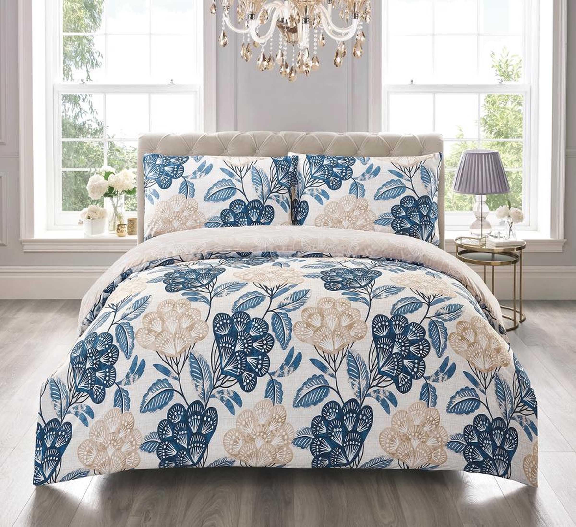 Cotton Rich Duvet Cover Set – Patchwork Floral Printed, Breathable Quilt Cover, Durable and Comfortable Bedding Set with Pillowcases (BLOOM BLUE, Single)