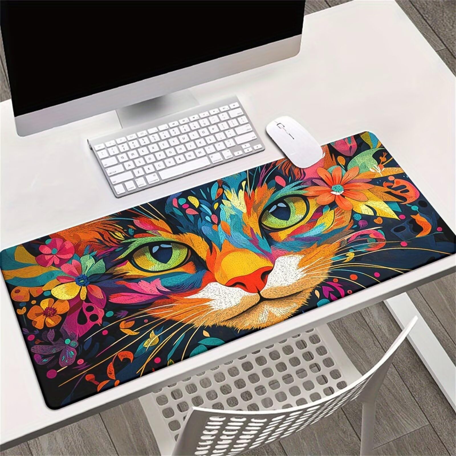 Alfombrilla de Ratón Gaming XXL 1000x500x2mm, Gato Colorido | Alfombrilla Escritorio Grande Antideslizante, Superficie de Alta Precisión y Velocidad para Teclado, PC y Laptop