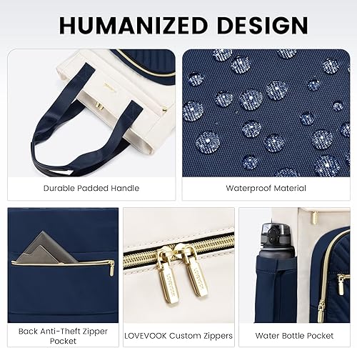 Miniatura 3 de LOVEVOOK Mochila para laptop para mujer, bolsa de mano abierta para profesores, enfermeras, bolsa de mano de trabajo de 15.6 pulgadas, Azul, blanco,