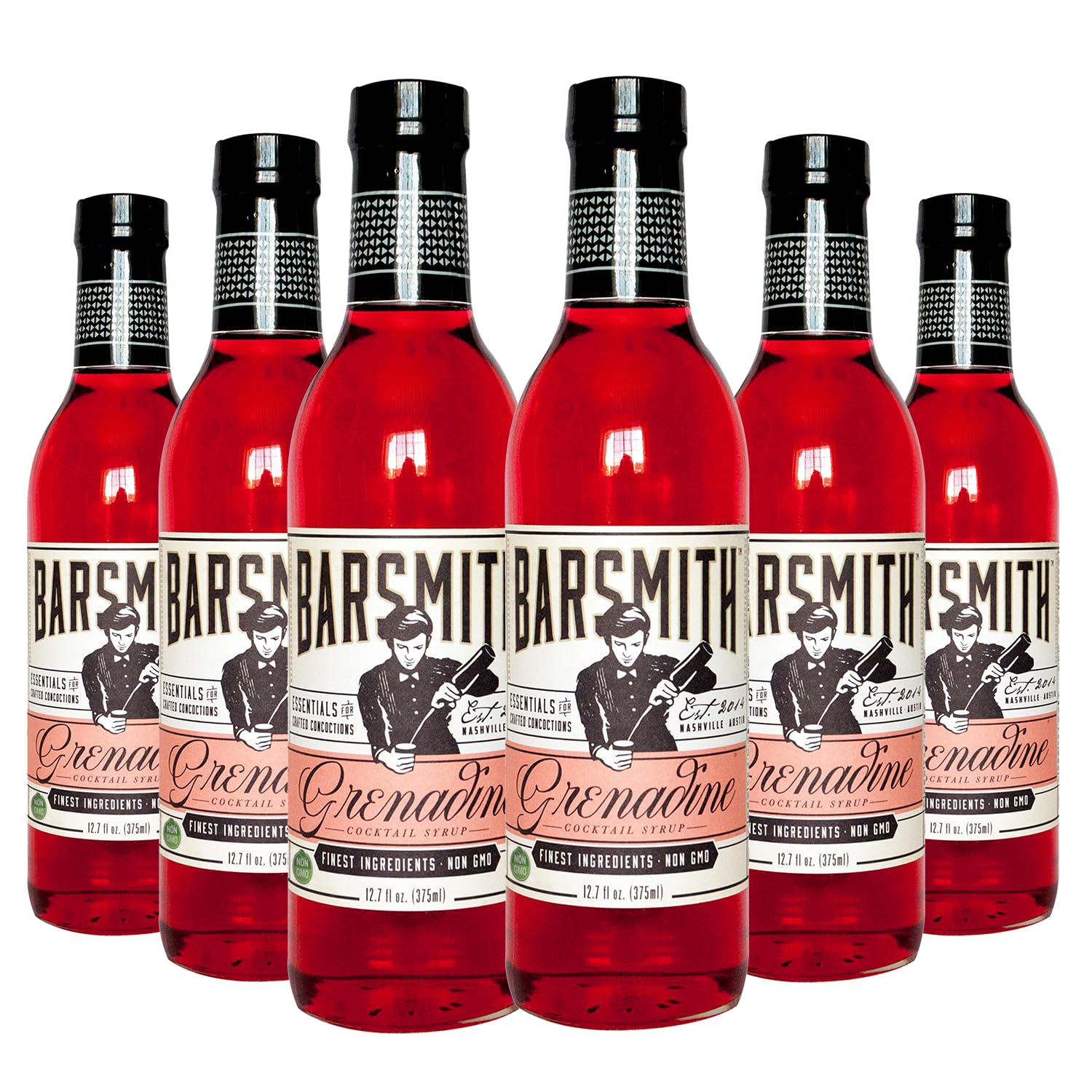 Barsmith Bar Essentials Grenadine Syrup - Sweet Cherry and Pomegranate Notes - No Artificial Flavors & Non-GMO Cocktail Mixer - Ideal for Shirley Temple, Mocktails and Cocktails - 12.7oz (Pack of 6)
