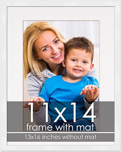 Miniatura 1 de Marco de 11 x 14 pulgadas con paspartú, marco blanco de 13 x 16 pulgadas, madera hecho para exhibir impresión o póster de 11 x 14 pulgadas con