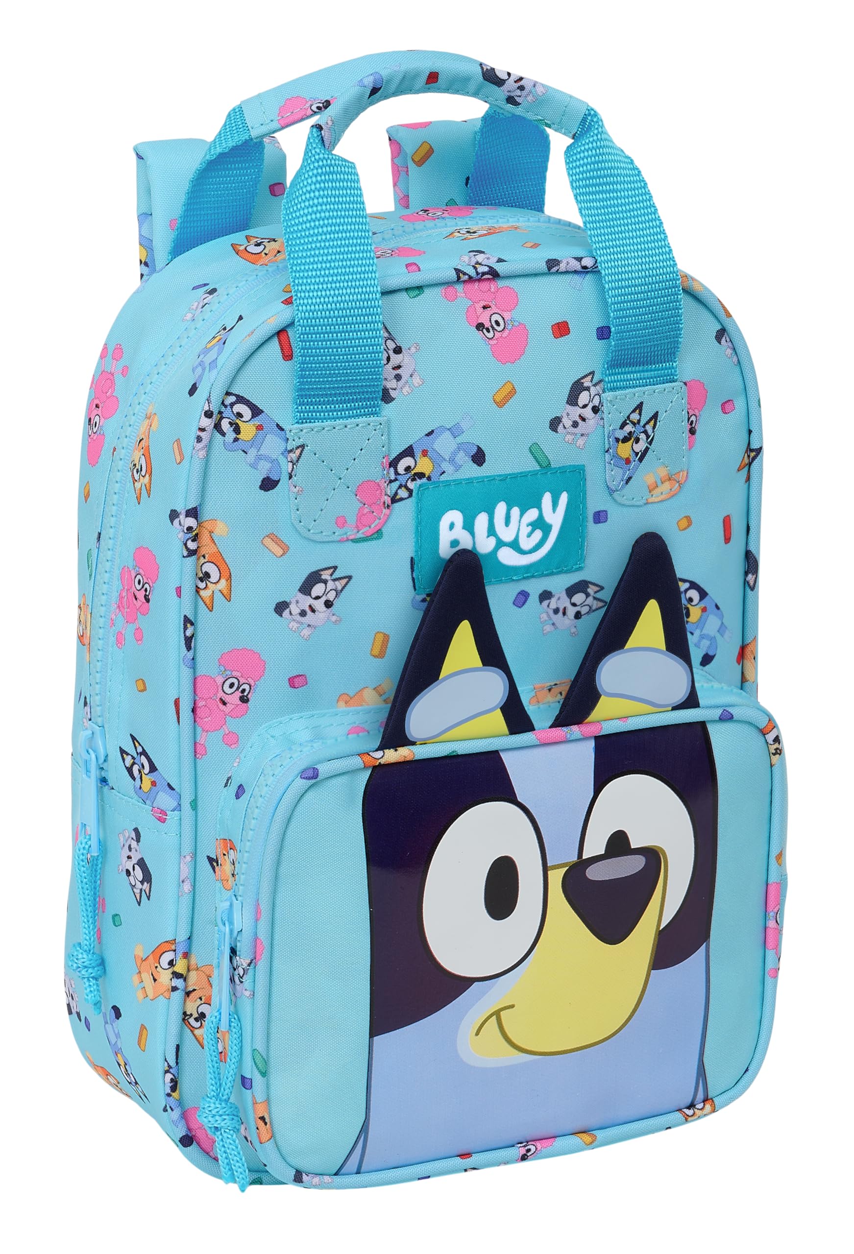 Safta BLUEY - Mochila Infantil, con Asas, Fácil Limpieza, Ideal para Niños de Diferentes Edades, Cómoda y Versátil, Calidad y Resistencia, 20x8x28 cm, Color Celeste