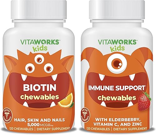 Kids Biotin - Paquete de masticables de 5000 mcg + saúco + zinc + C