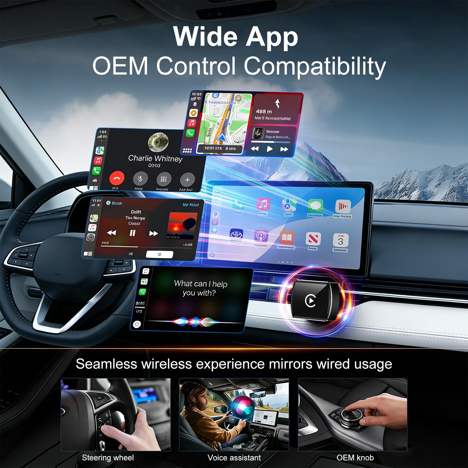 Adaptador inalámbrico Carplay para iPhone 17e compatible con iPhone 17 Pro Max Air 16e 16 15, adaptador inalámbrico automático Android Auto Carplay convierte cable de fábrica a enchufe inalámbrico