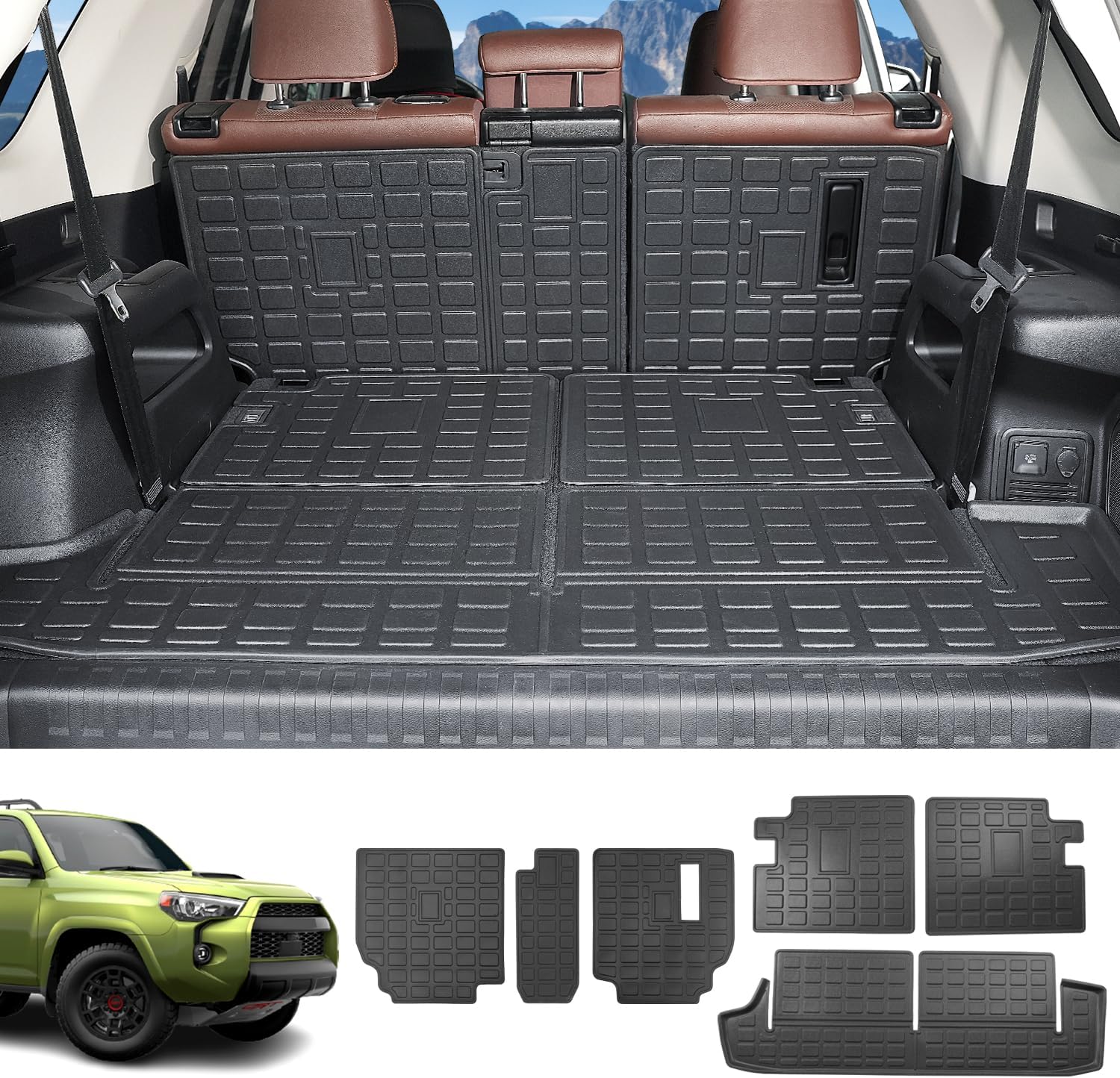 powoq Backrest Mat Compatible with 2010-2024 Toyota 4Runner 7-Seat Cargo Mat TPE Material Trunk Liner Replacement for 2010-2024 Toyota 4Runner Accessories (Cargo Mat+2nd Backrest Mat+3rd Backrest Mat)