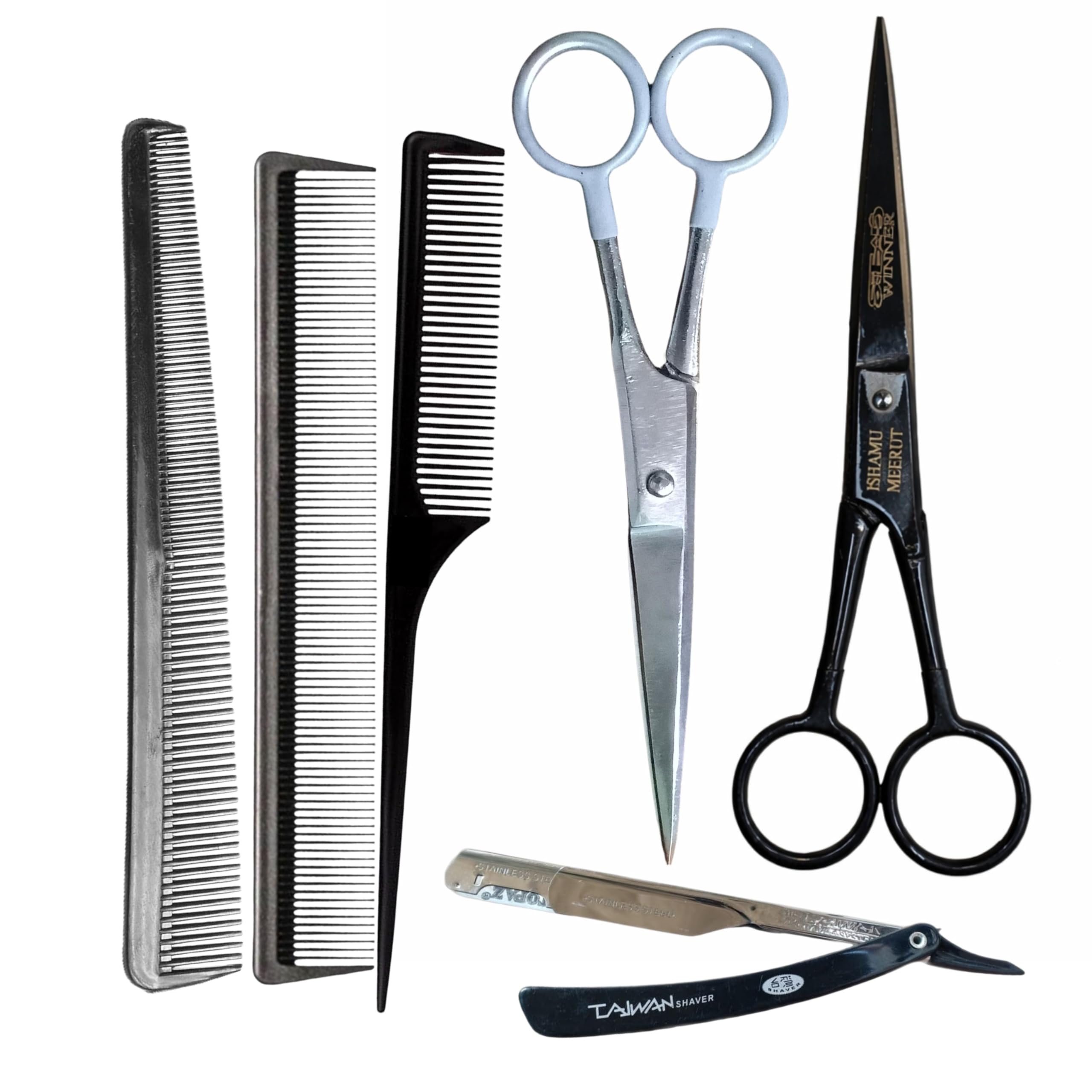 Professional Hair Cutting Scissors Set with Combs and Straight Razor, Stainless Steel, Barber Kit-image-36