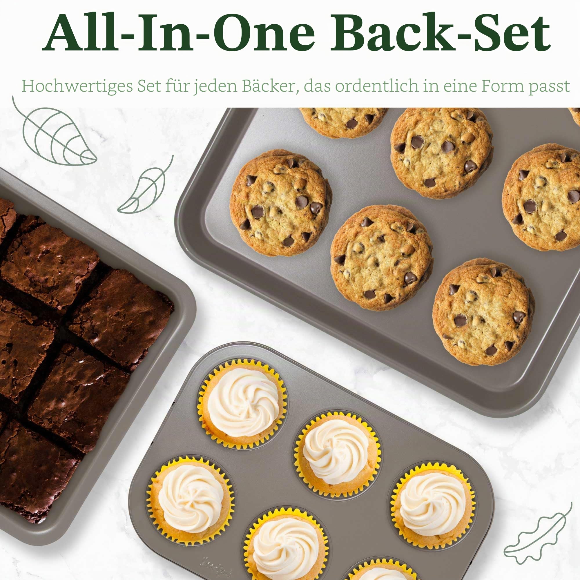 Goodful All-in-One Antihaft-Backformen-Set, stapelbares und platzsparendes Design, bestehend aus runden und quadratischen Pfannen, Muffinformen, Backblech und Bräter, spülmaschinenfest, 8-teilig,