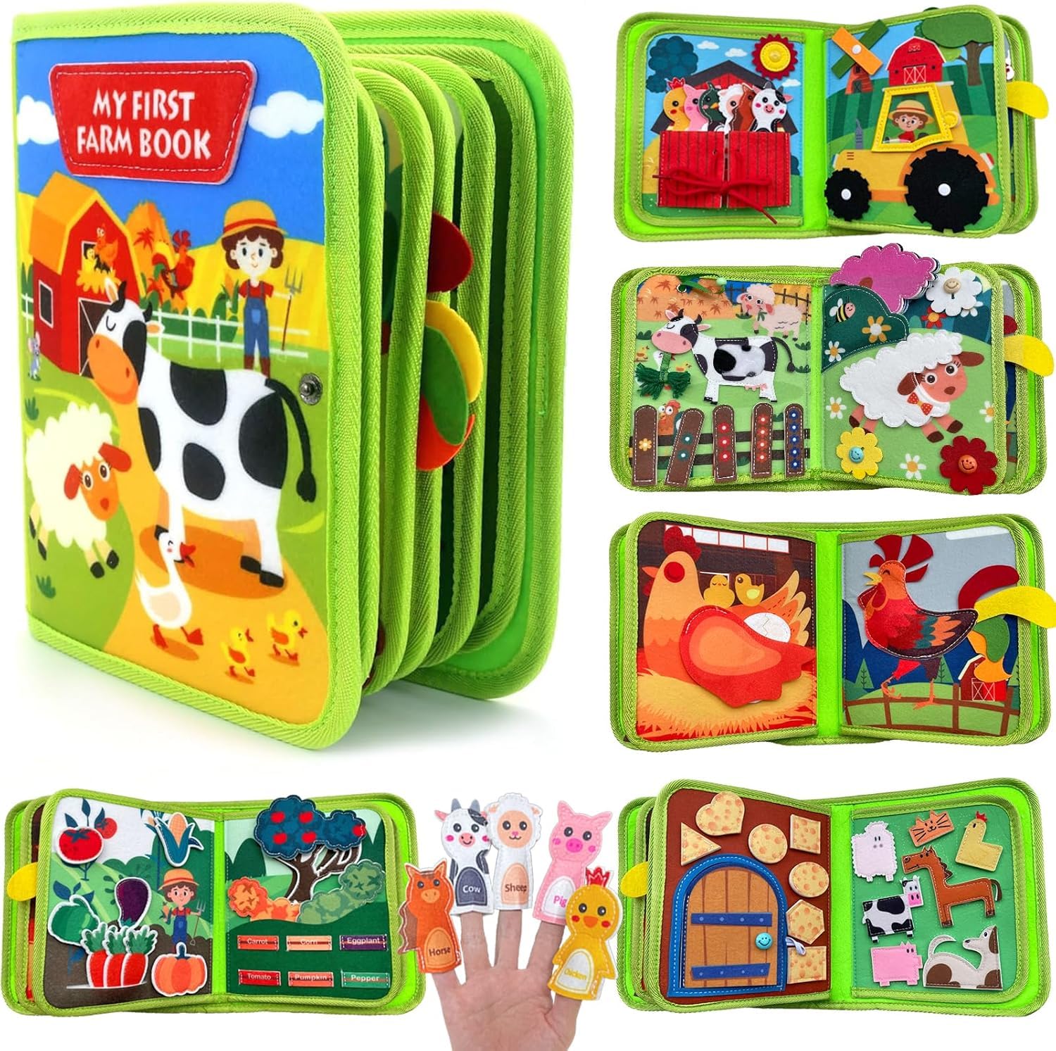 GIOTUK Montessori Felt Quiet Book for Toddlers, Farm Theme Busy Board for 1 2 3 Year Old Kids