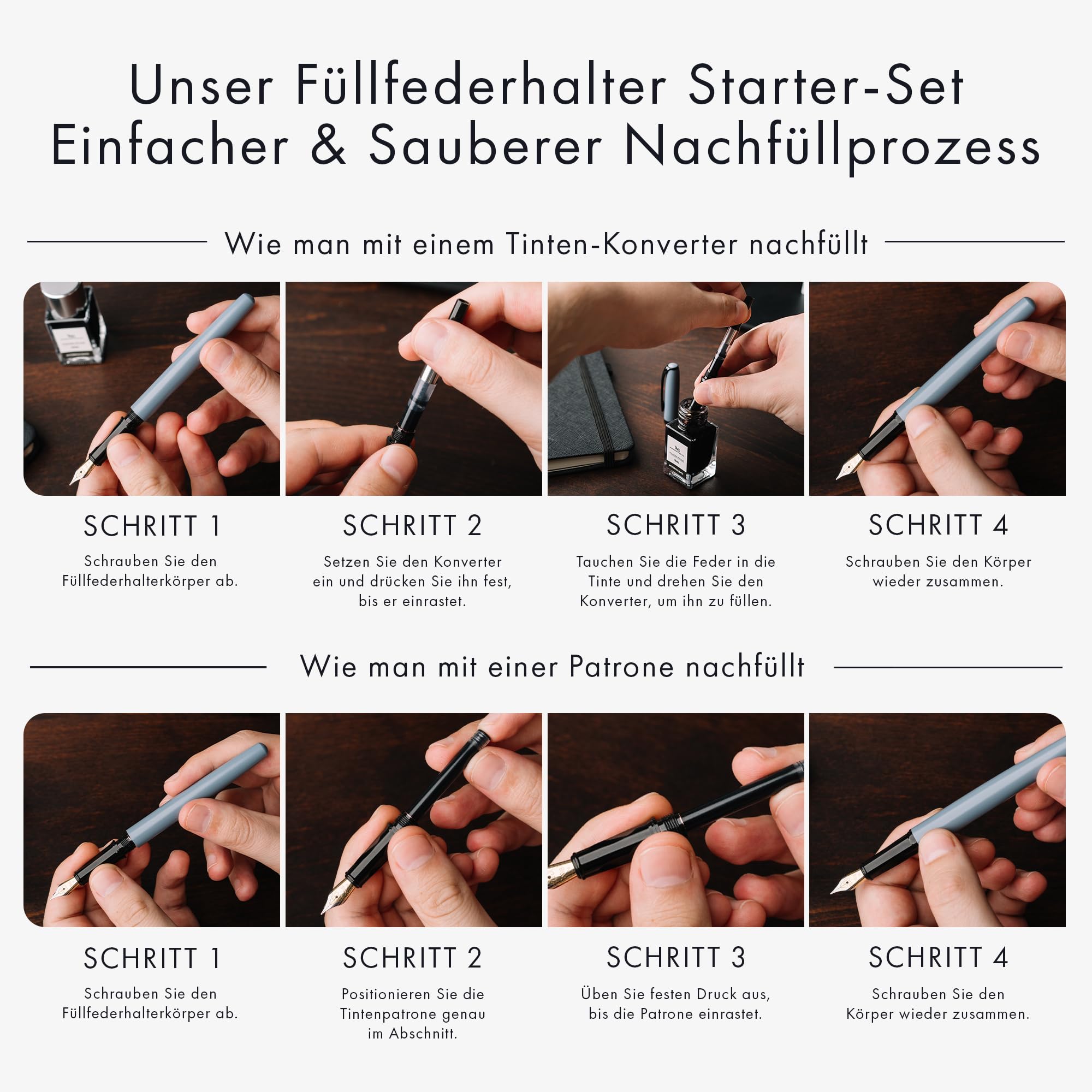 Wordsworth & Black Füller Set für Anfänger, Kalligraphie, Grün | Füllfederhalter, Pinselstift + 5 Federn, 60 Tintenpatronen + Tintenfass, Konverter, Journaling, Geschenk für Männer & Frauen
