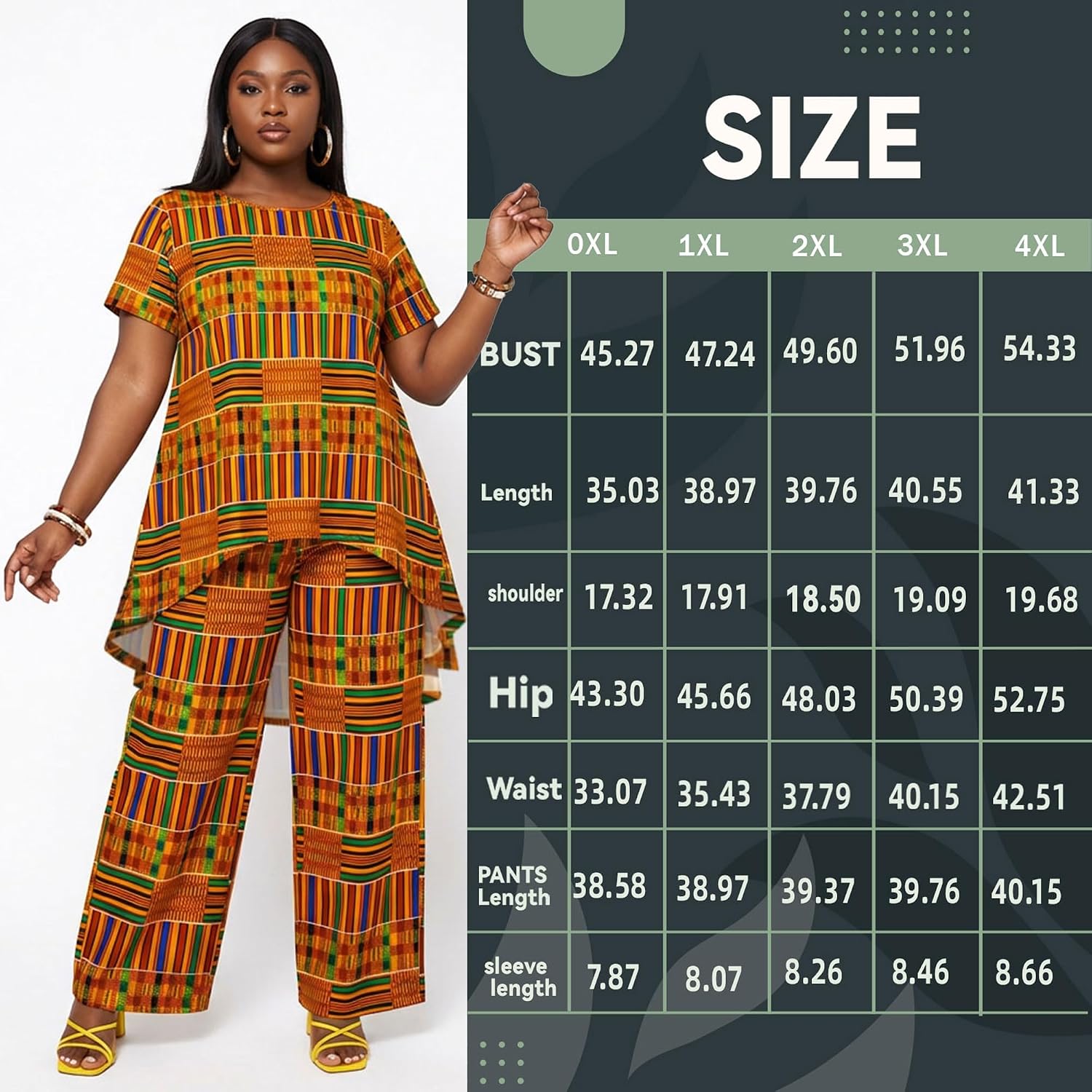 African Print 2PC Set Short Sleeve Top with Wide Leg Pants Traditional Kente Pattern Plus Size Lounge sets for Women