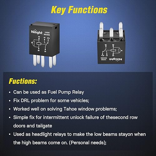 Miniatura 4 de Nilight SPST - Relé multiusos de 12 V 5 puntas para bomba de combustible paquete de 5 unidades 35 A20 A ultra micro ISO accesorio de repuesto para