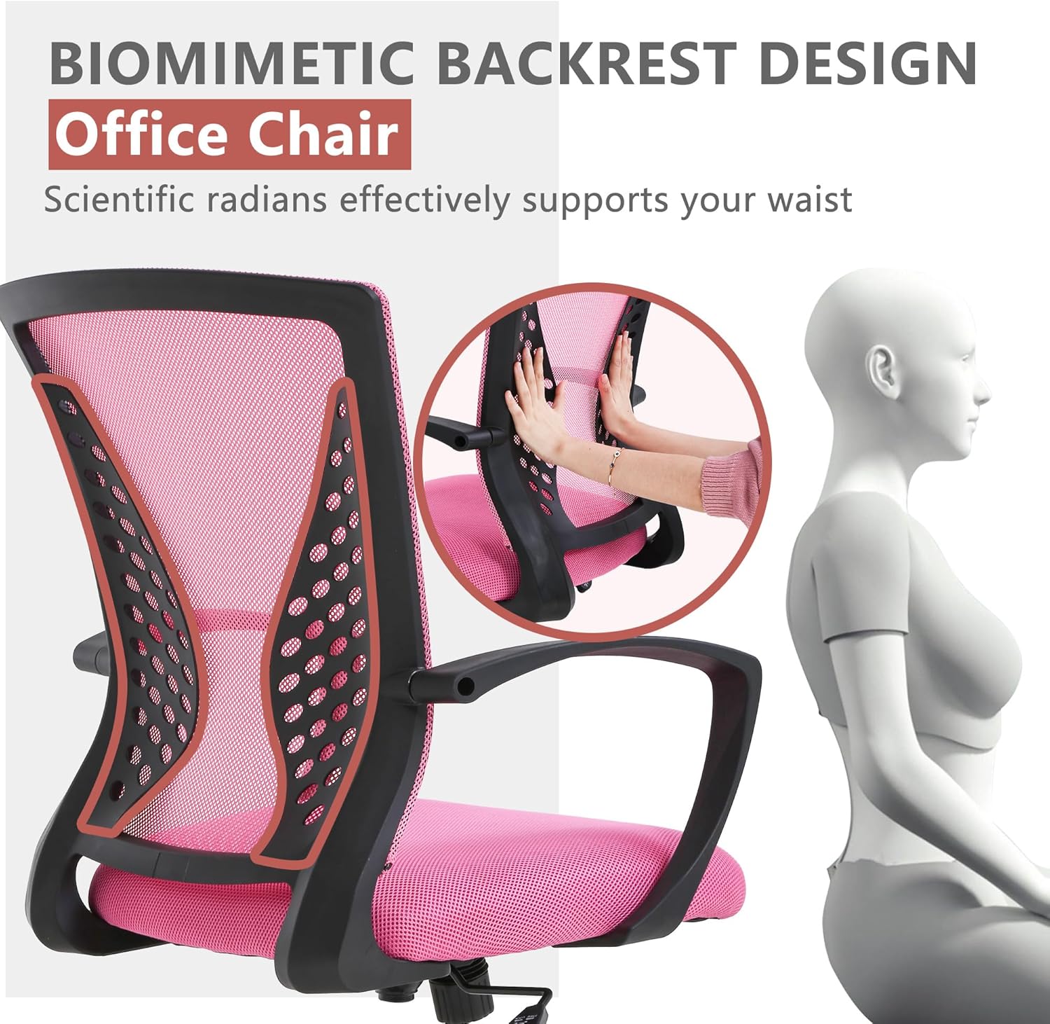 PayLessHere Office Computer Gaming Chair Ergonomic Mesh Desk Chair Adjustable Video Game Chairs with 360 Degrees Swivel Wheels Armrest Lumbar Support for Home Office,Pink