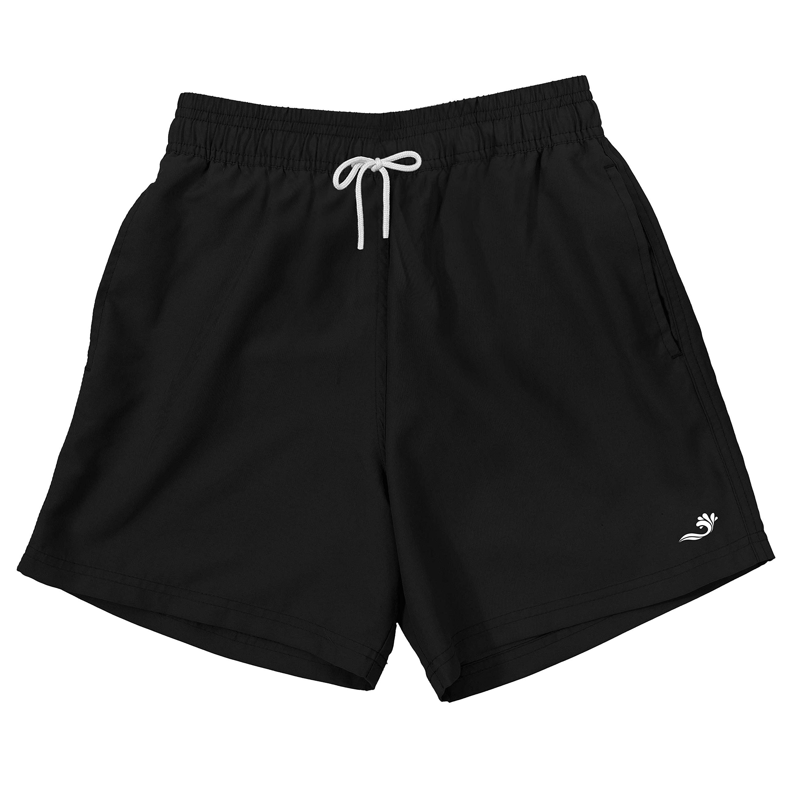 Men's Plain Board Swim Shorts (Black, X Large)