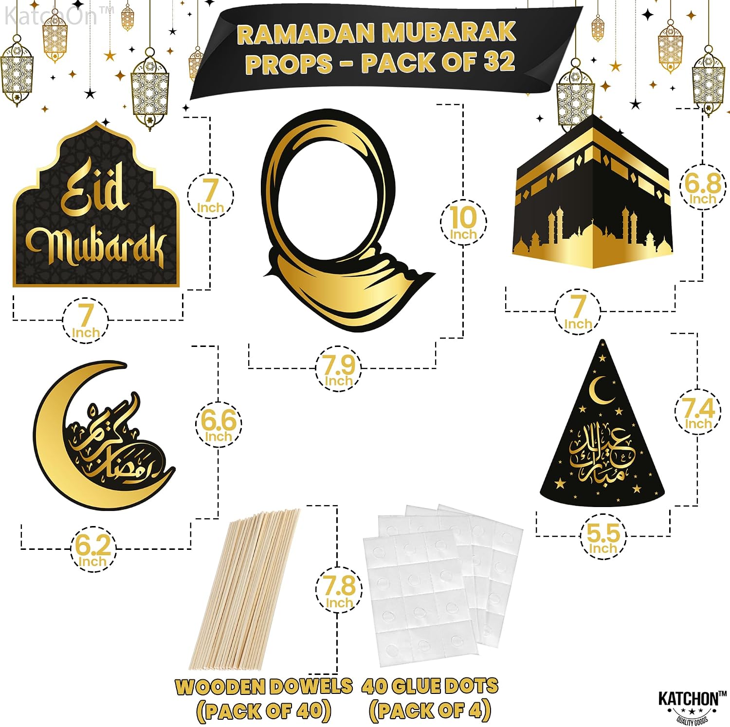 KatchOn, Eid Mubarak Photo Booth Props - Pack of 32 | Eid Photo Props for Eid Mubarak Decorations | Happy Eid Decorations for Home | Ramadan Photo Booth Props for Ramadan Decor for Home