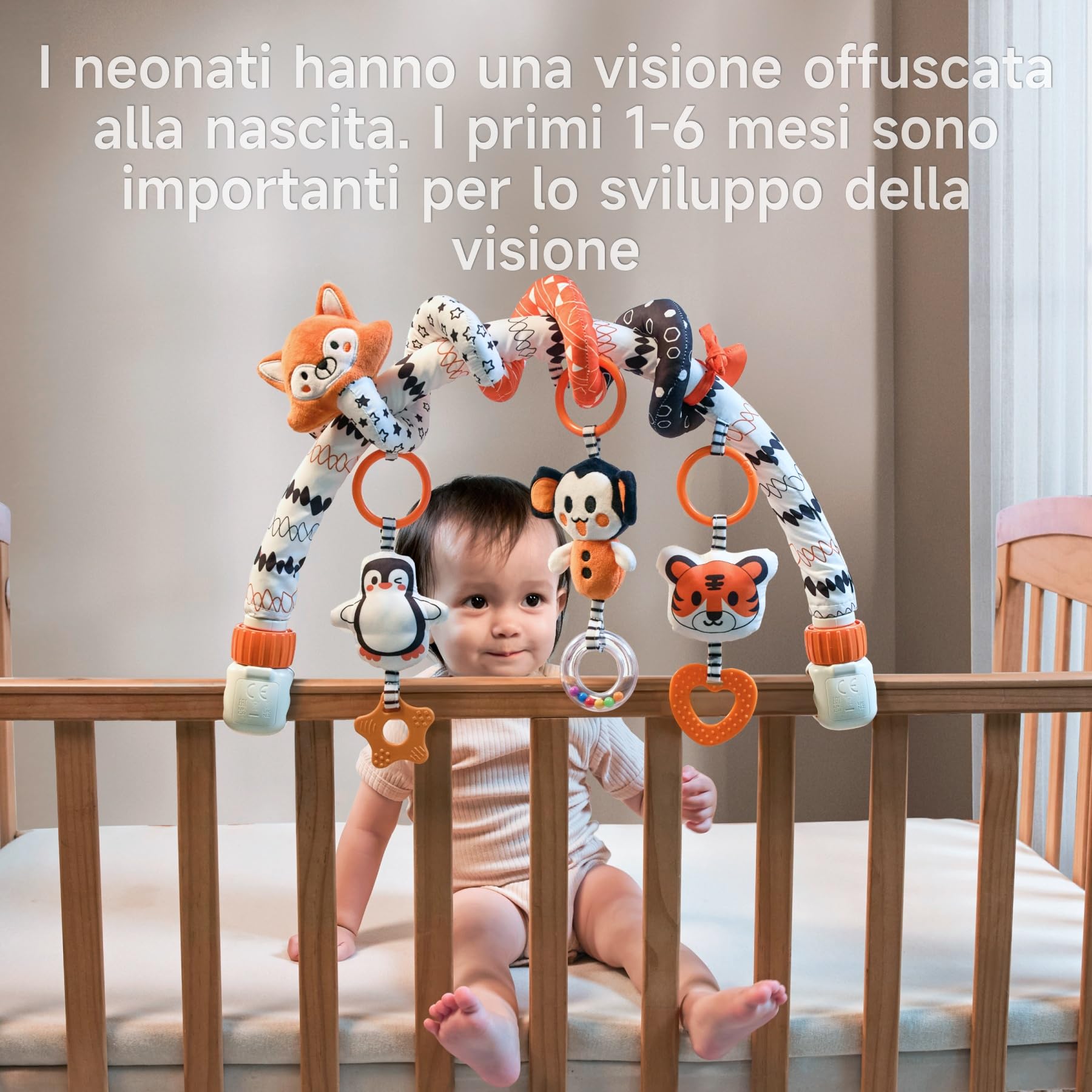 TUMAMA 2 In 1 arco e Giochi Spirale da Passeggino Per Neonato 0 3 6 9 12 Mesi, Peluche spiral passeggini Giocattolo Gioco Per Neonati Bambina Ragazzo, Auto Clip On Carrozzina Con Sonaglio Teether