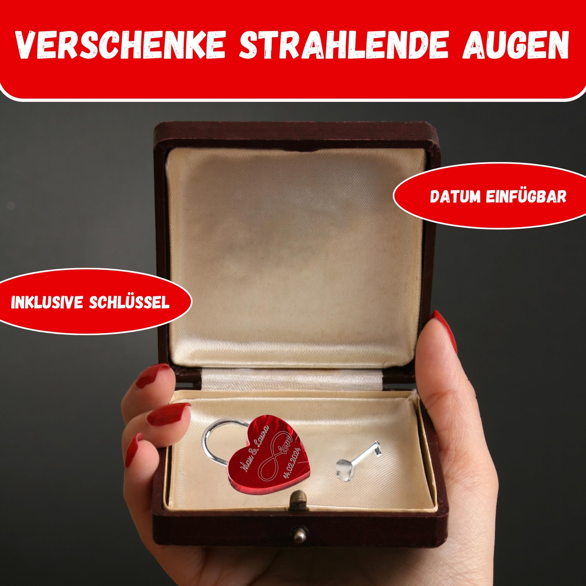 Lucchetto Dell'Amore A Forma Di Cuore Personalizzato Con Incisione - Regalo Di Coppia Per Fidanzamento, Matrimonio O San Valentino - 4