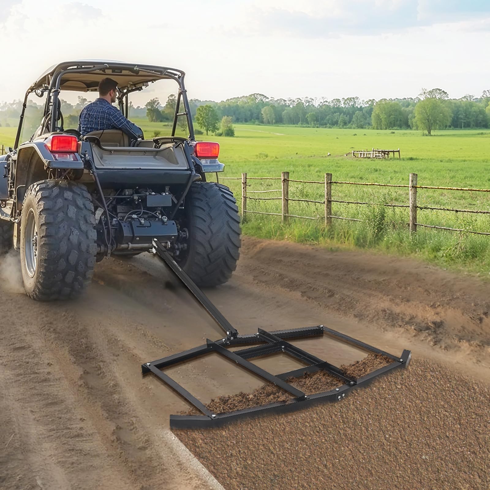 VEVOR Grada de Arrastre Ancho de 188 cm para Remolcar Niveladora de Entrada de Vehículos de Acero con Enganche de Pasador Grada de Entrada de Vehículos para ATV, UTV, Tractores de Césped