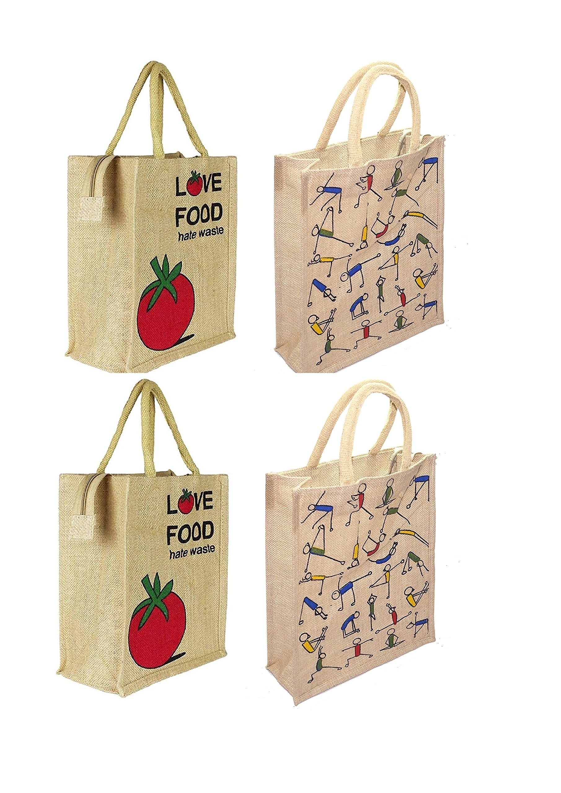 AMEYSON Best Quilty Jute Bag for Men Women & Children Use It for Office, Lunch Box,Shopping,Grocery, etc Eco-Friendly Bag Combo (4)