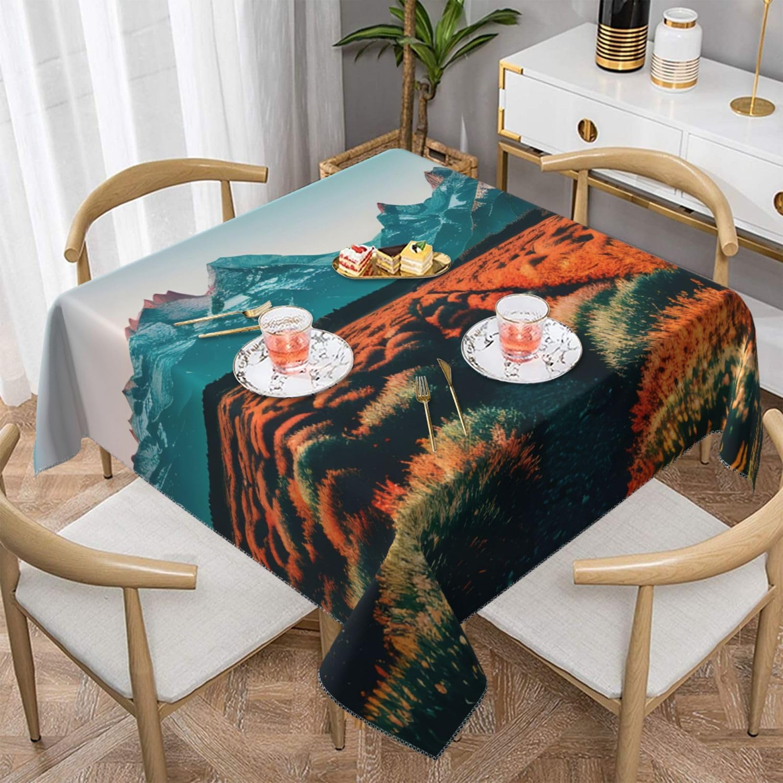 Nappe de voyage carrée douce infroissable motif coucher de soleil pour salle à manger