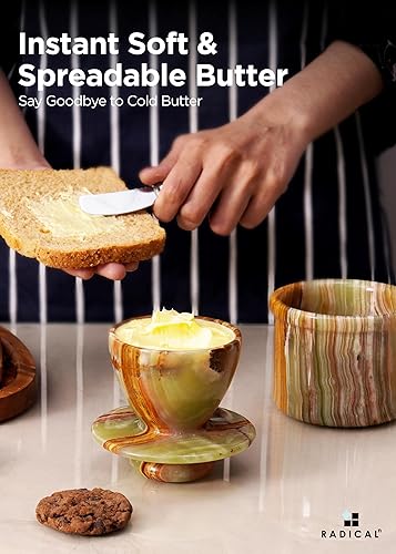 Miniatura 2 de Radicaln Mantequilla de mármol de 4.25 pulgadas, ónix verde, hecho a mano, recipiente de almacenamiento de mantequilla francesa para encimera de