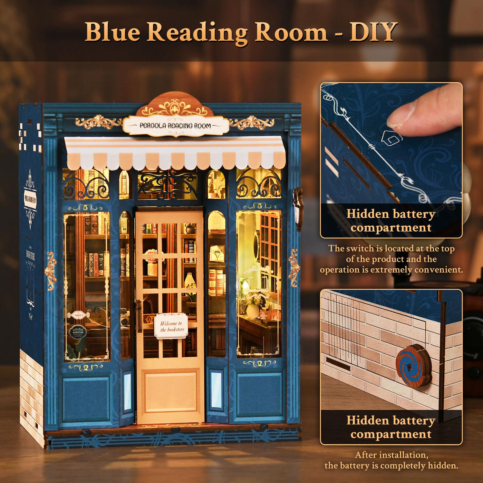 Shrike Book Nook Kit - miniaturowy domek dla lalek, drewniane puzzle 3D, podpórka pod książkę z oświetleniem LED, regał na książki i dekoracja domu, dla fanów majsterkowania, rodziny i przyjaciół