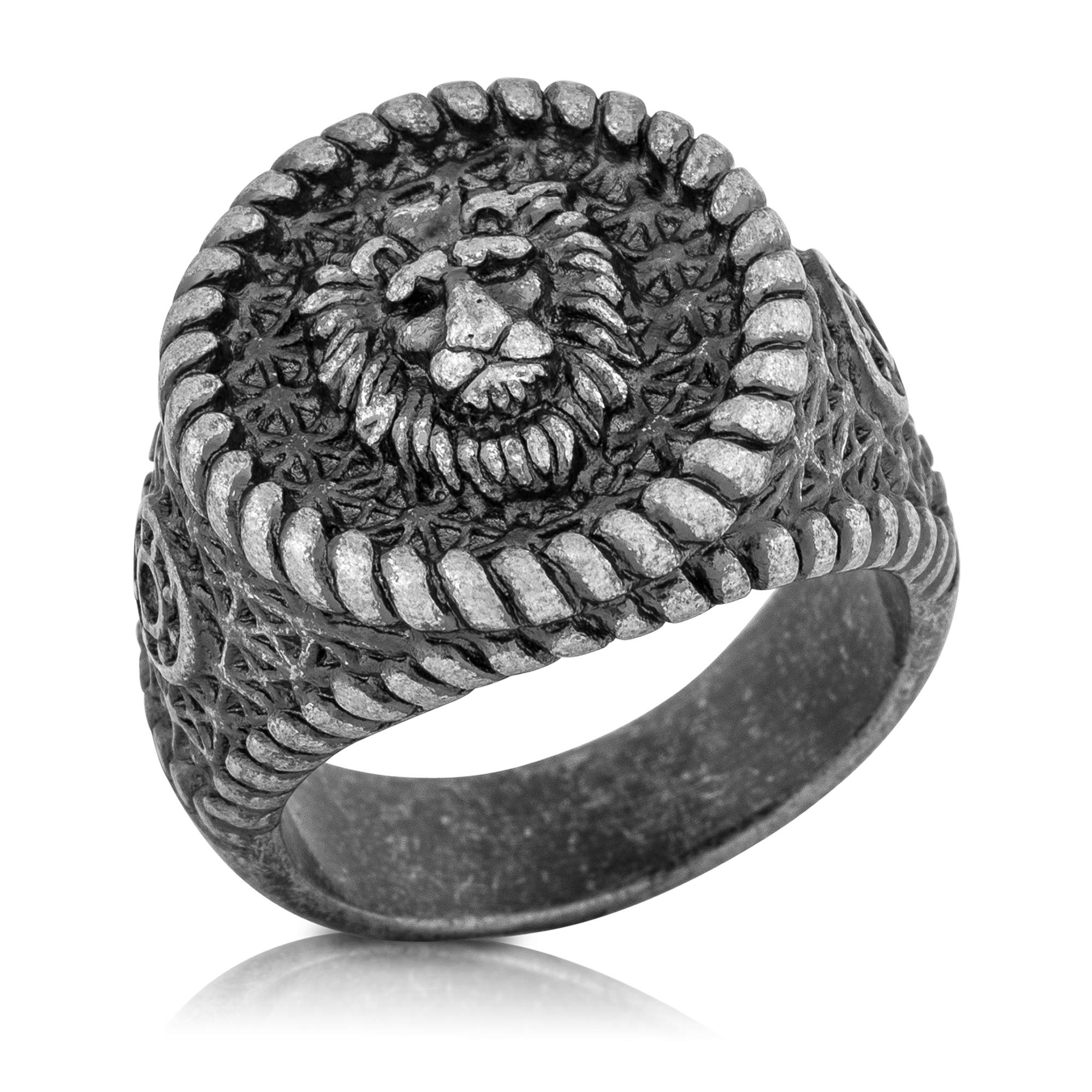 AkitsuneImperator Anillo | Design-Anillo Mujer Hombre Acero Inoxidable Grande León Rey Victorias - Oro Plata Negro Mate
