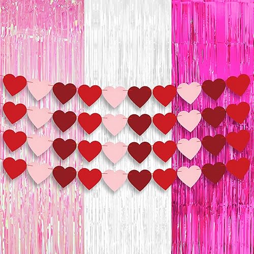 KatchOn, Guirnalda de San Valentín con corazón de fieltro, paquete de 43, serpentinas blancas y rosas, guirnalda roja y rosa para decoración de