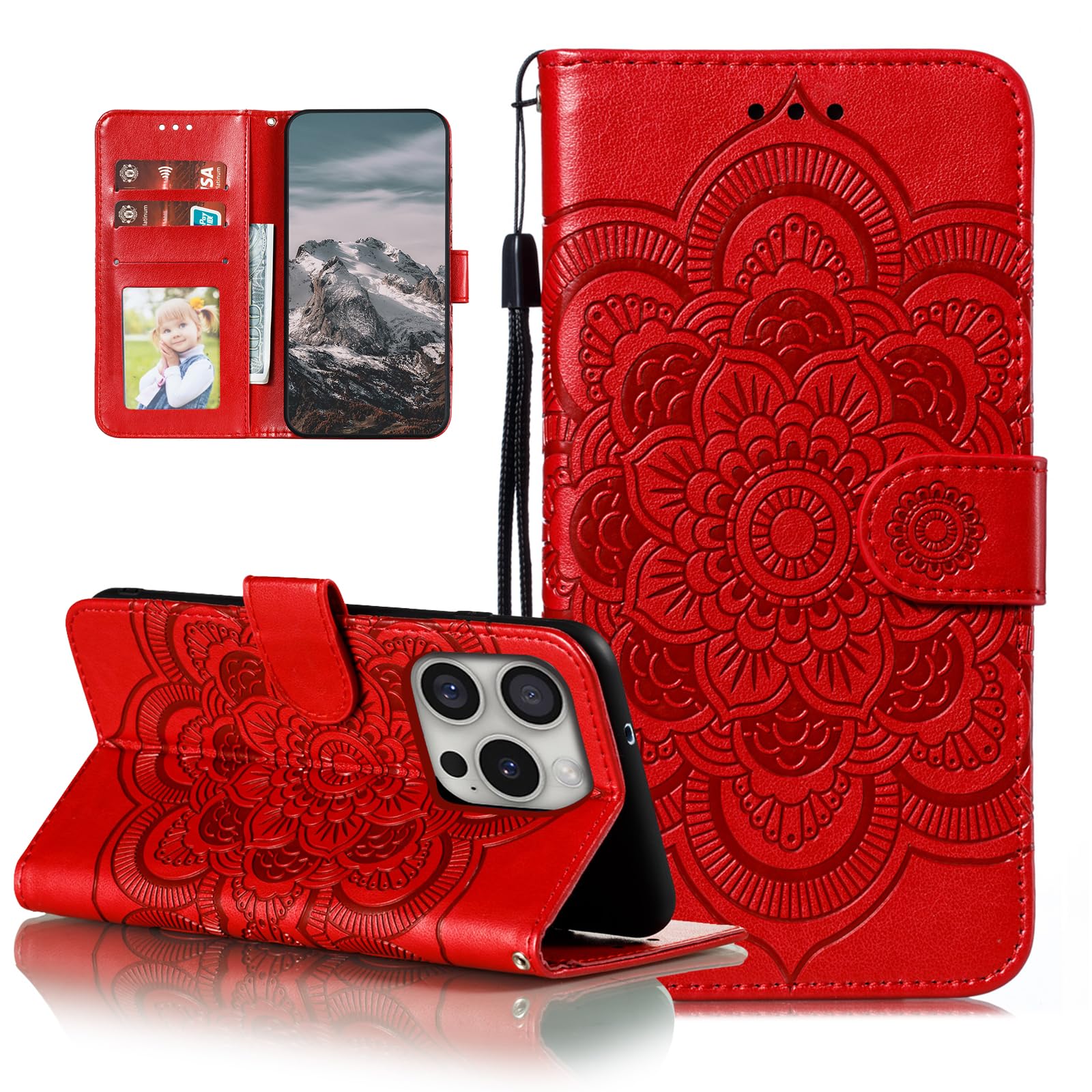 EYZUTAK Case for iPhone 16 Pro Max, Premium PU Leather Magnetic Closure Flip Wallet Phone Case with Card Holder Cash Slot Stand Function Embossed